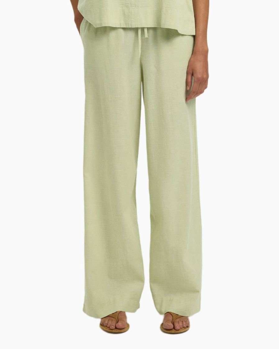 pants, wide-leg, linen, drawstring, pastel green