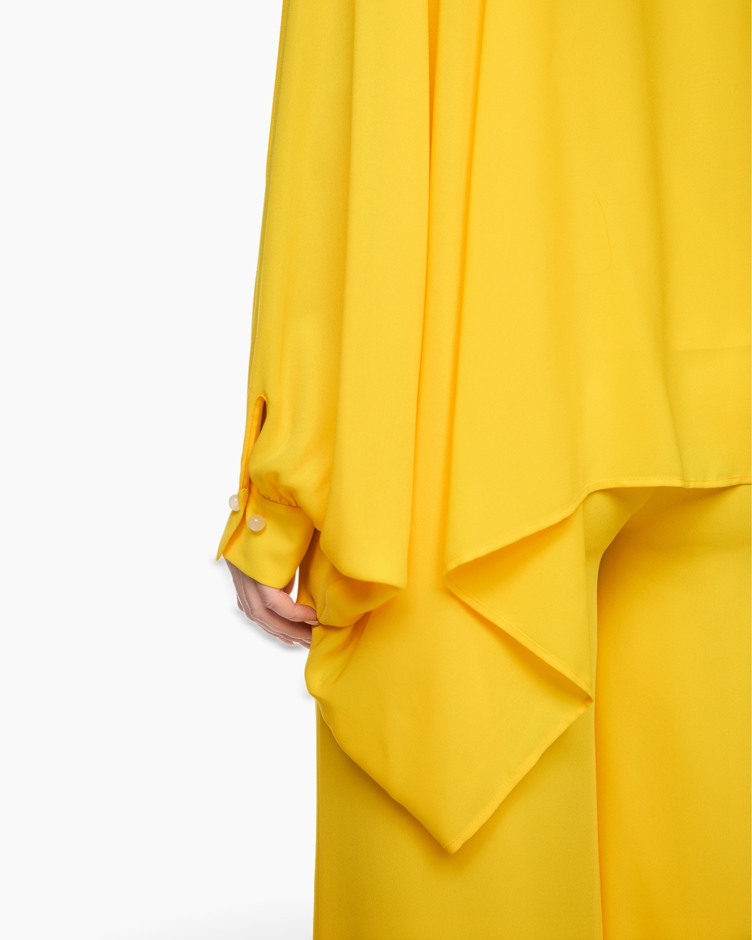 yellow, yellow fabric, dress sleeve, long sleeve, draped fabric
