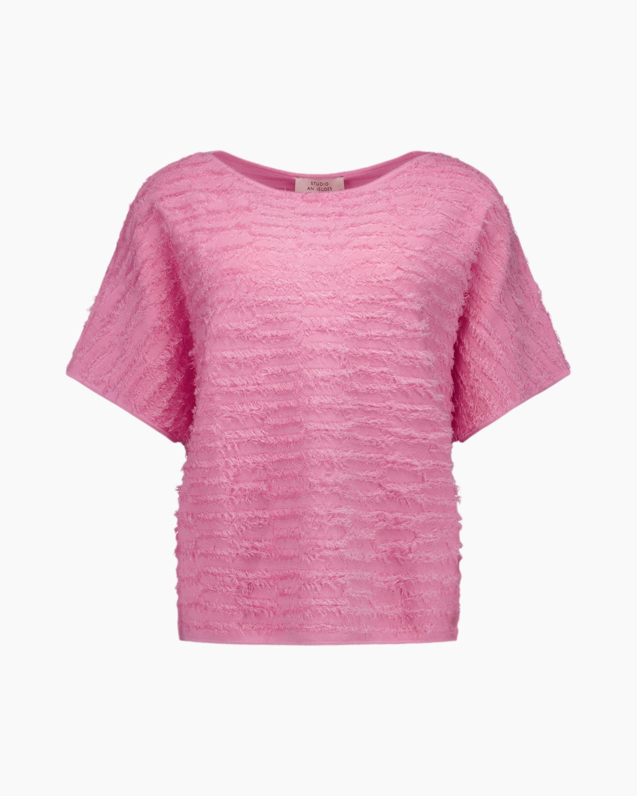pink, t-shirt, textured, short-sleeve, loose-fit