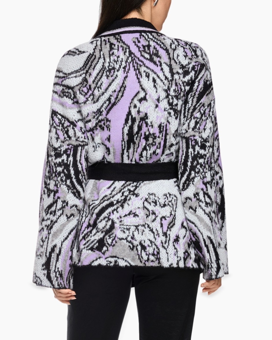 cardigan, kimono, knit, purple, pattern