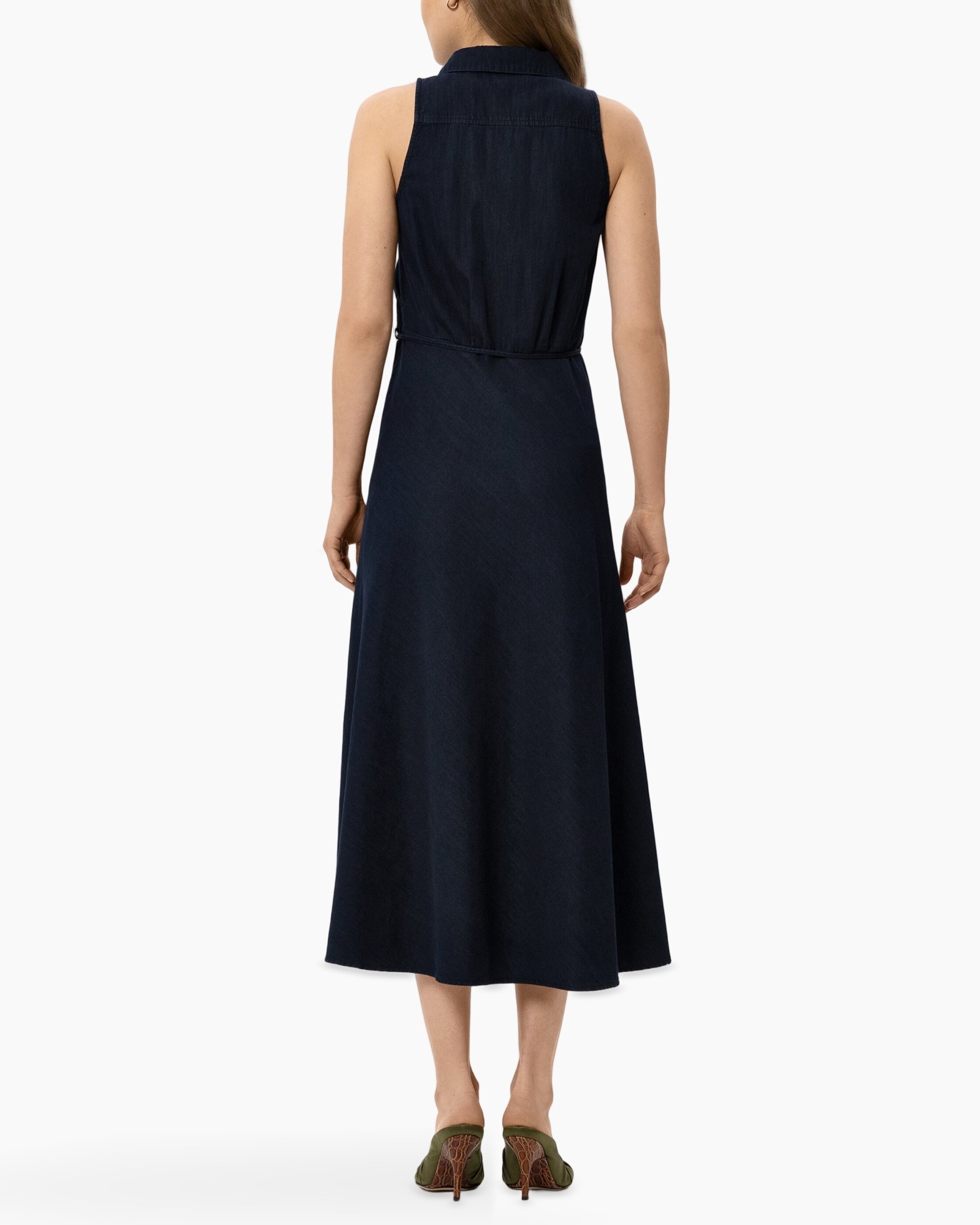 dress, mid-length, sleeveless, navy, back-view