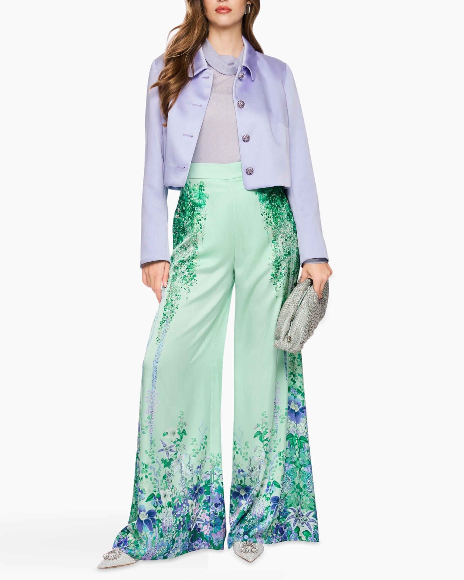 pants, floral, wide-leg, mint, jacket