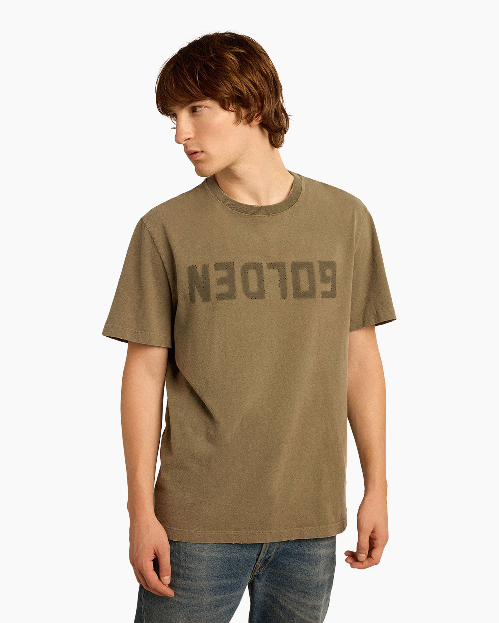 t-shirt, short sleeve, crew neck, olive green, graphic print