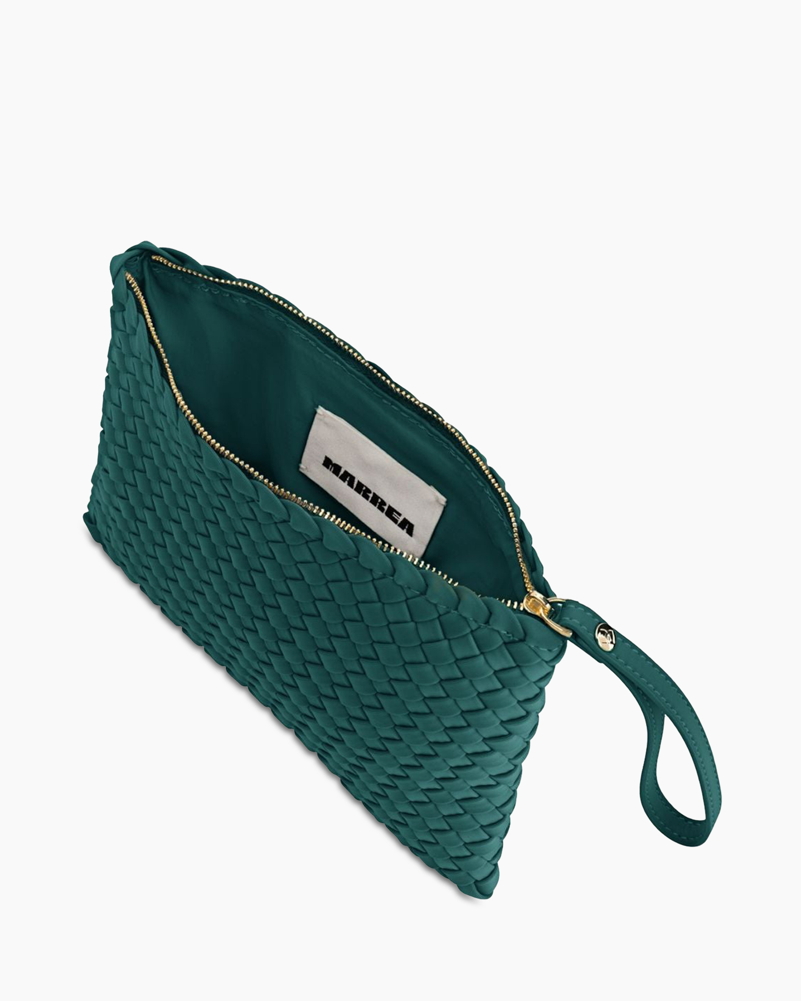 woven, clutch, teal, zipper, strappy