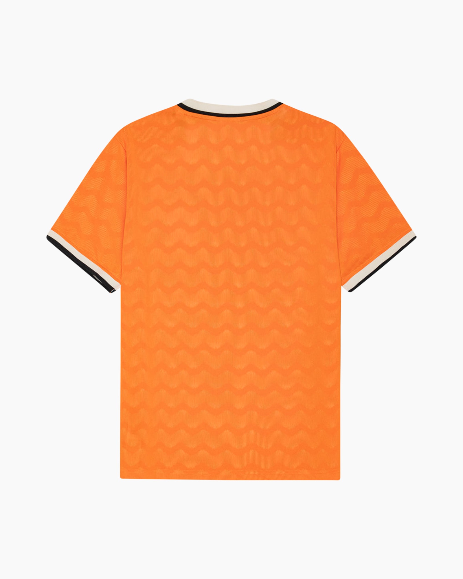 orange, t-shirt, short sleeve, patterned, crew neck