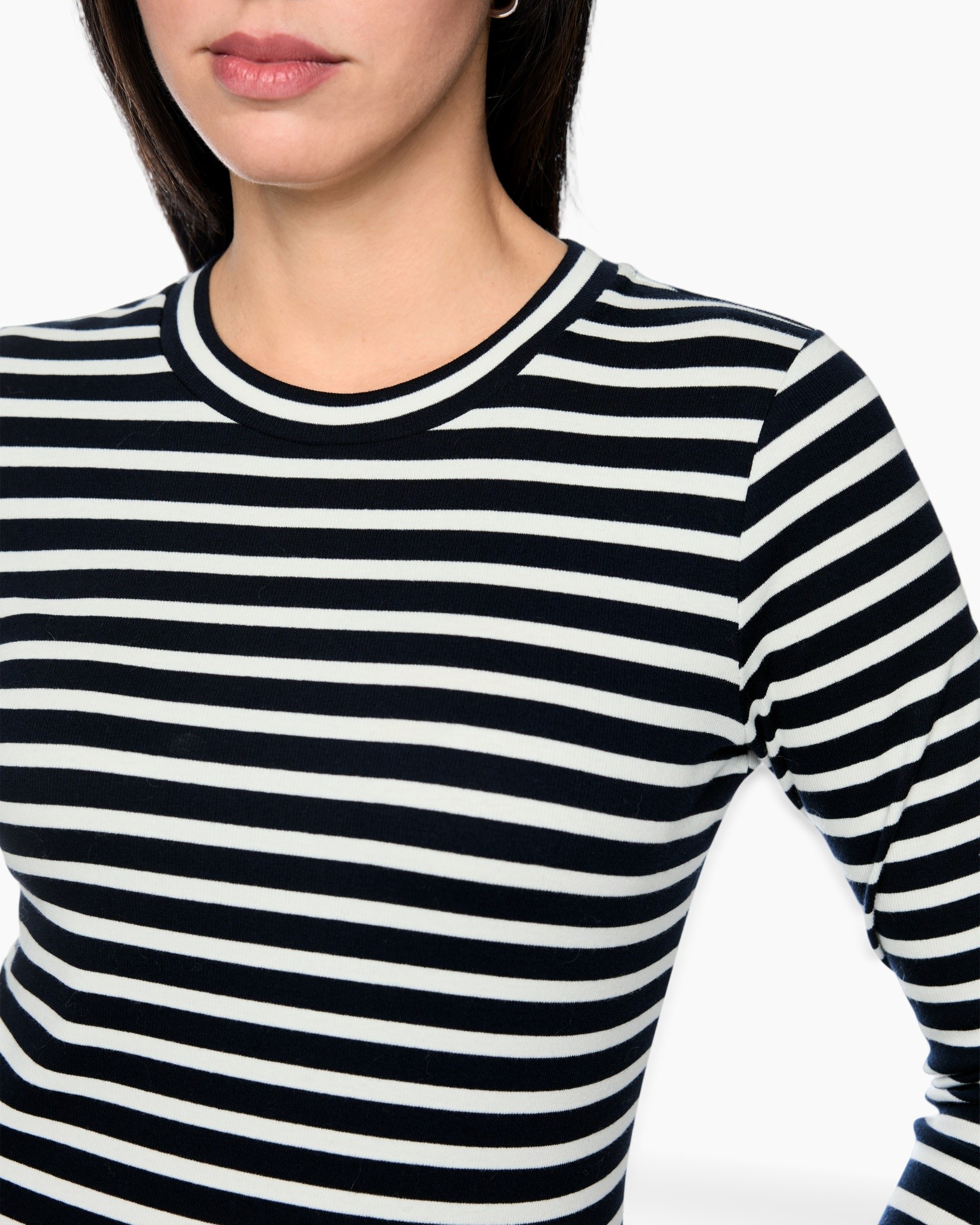 striped, long-sleeve, crew-neck, top, navy-white
