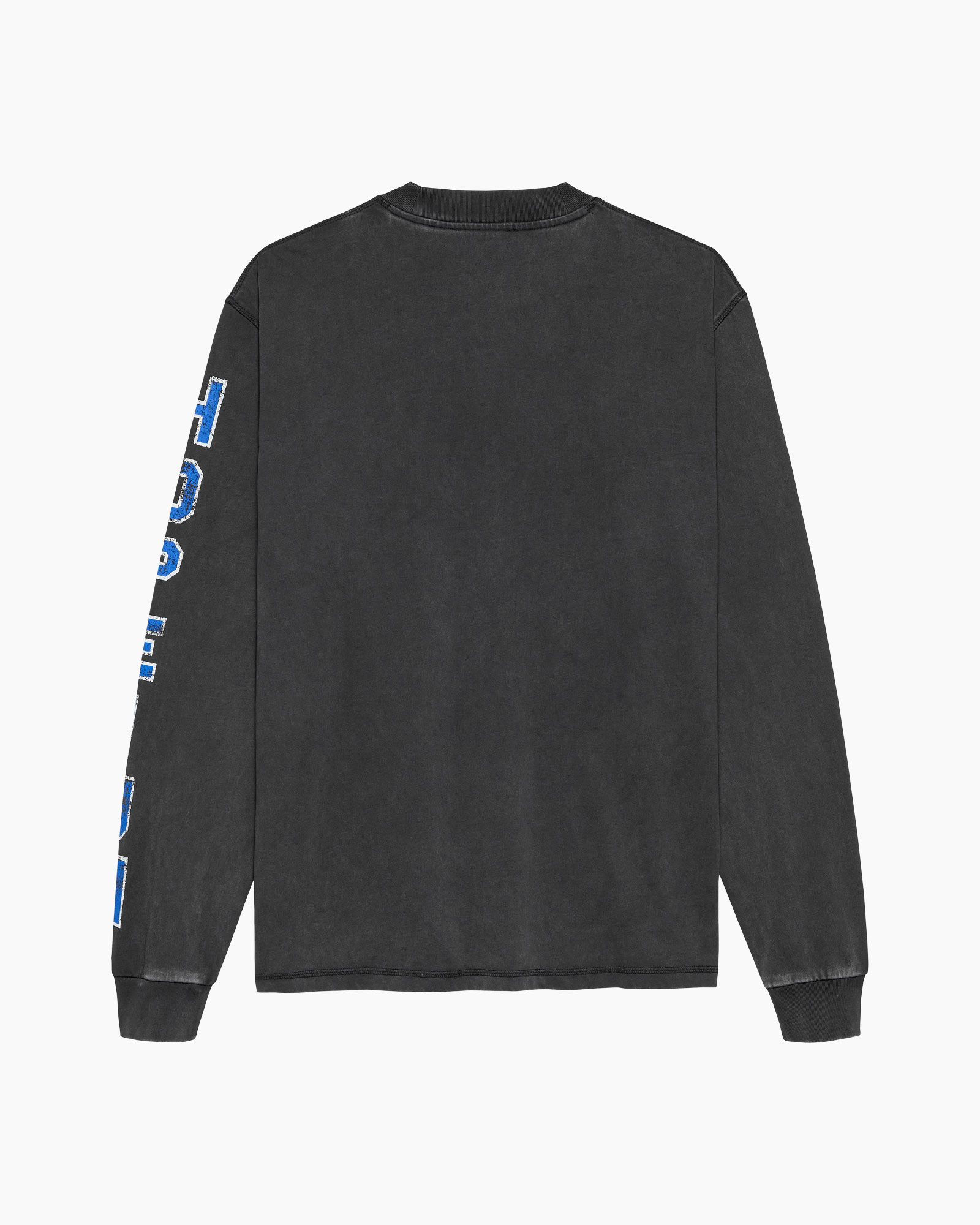 longsleeve, dark wash, graphic sleeve, crew neck, unisex