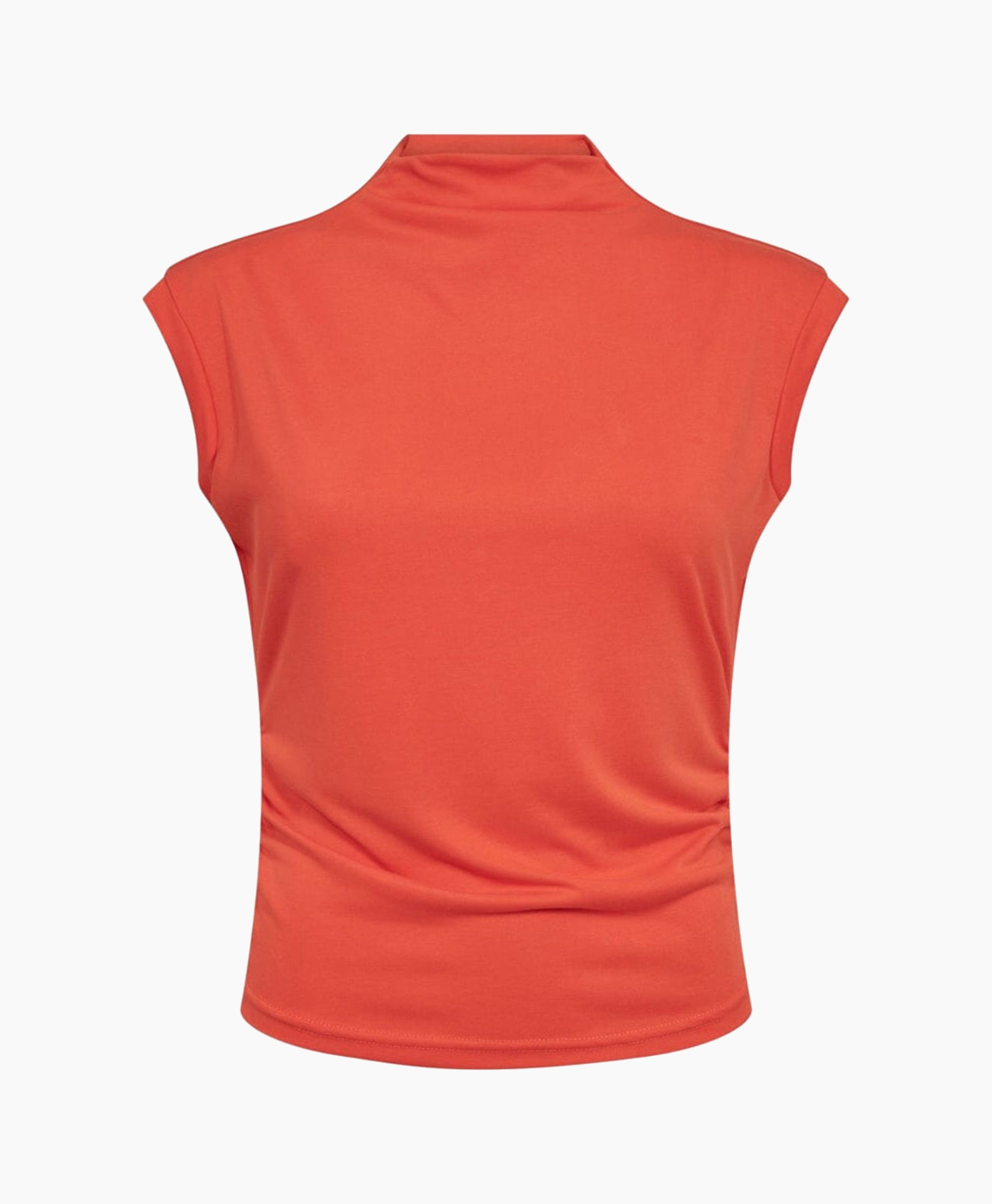 sleeveless top, tank top, orange, casual, solid color