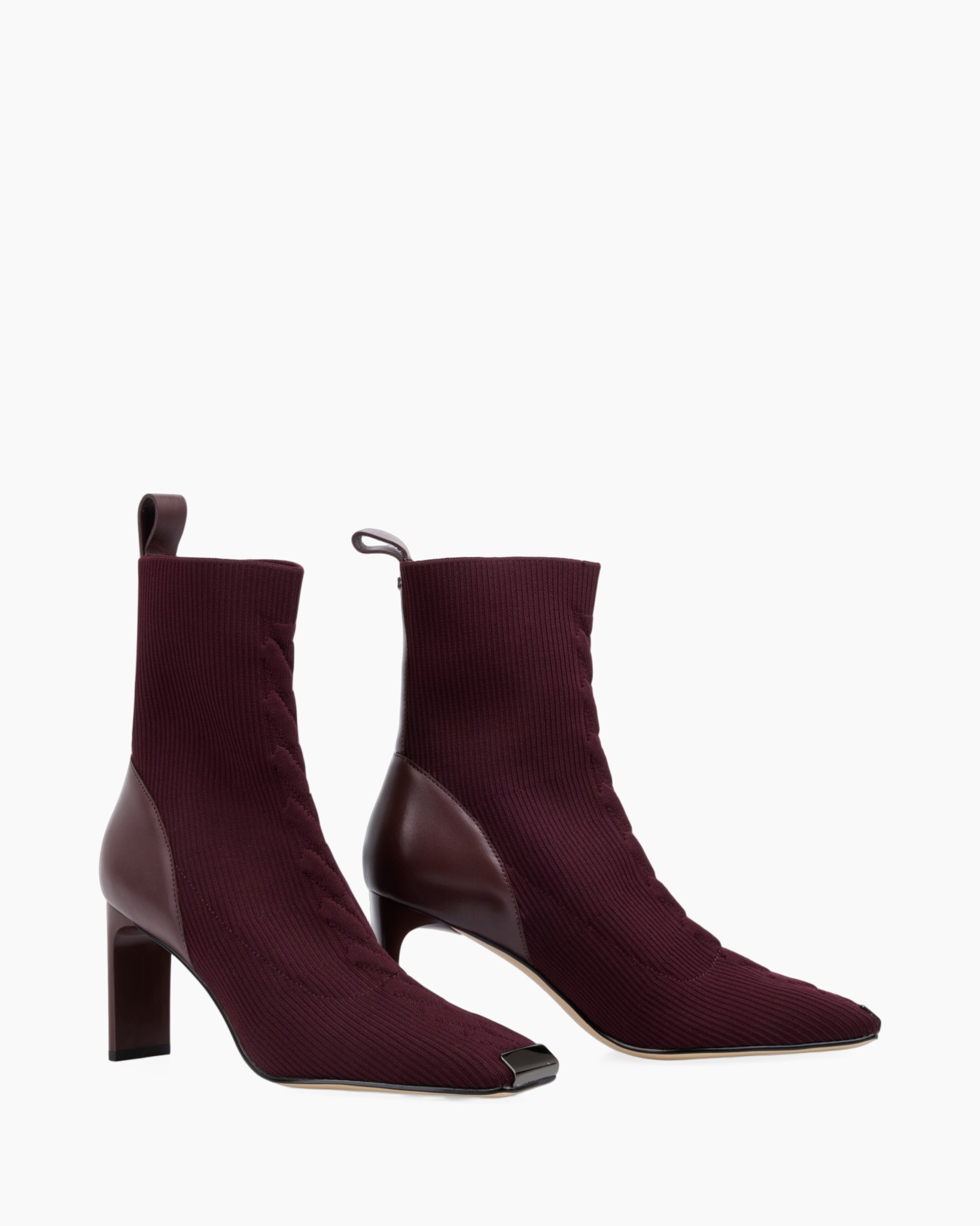 ankle boots, knit fabric, burgundy, mid heel, side panel, ankle boots, knit fabric, burgundy, block heel, pointed toe
