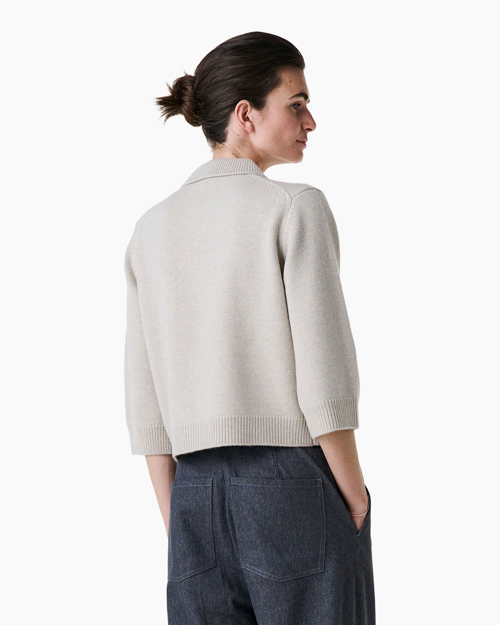 cardigan, beige, knit, longsleeve, back view