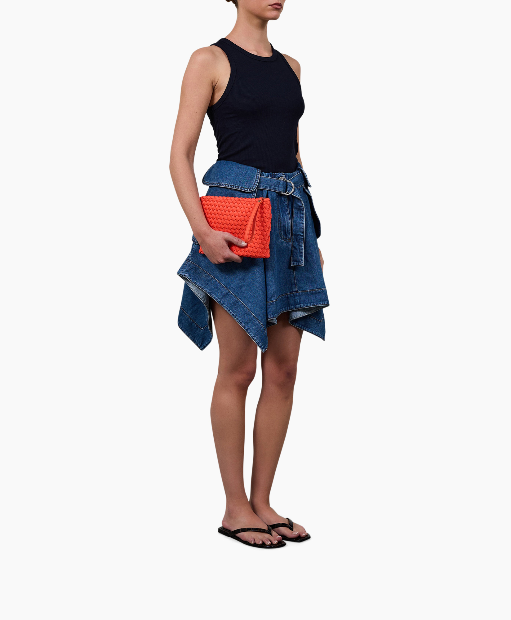 clutch, wallet, woven, orange, zipper