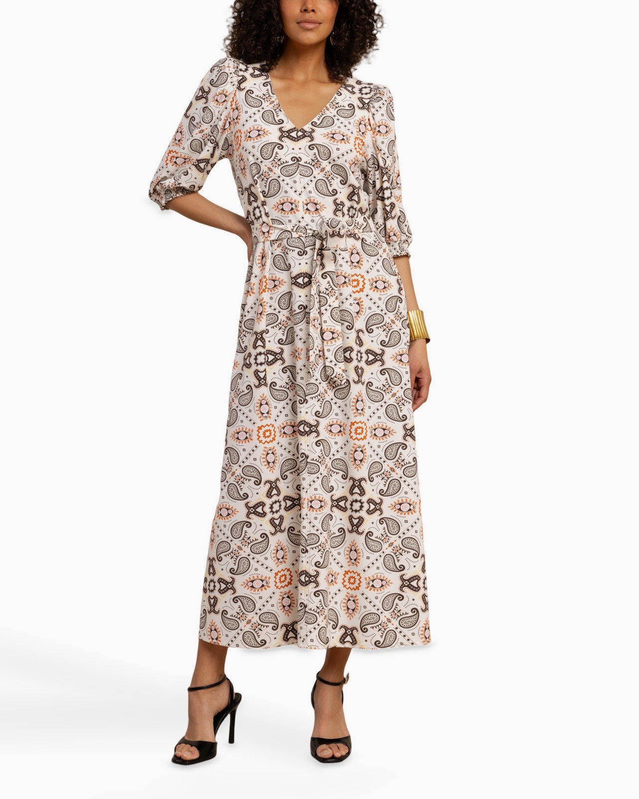 dress, maxi, paisley, long-sleeve, tie-waist