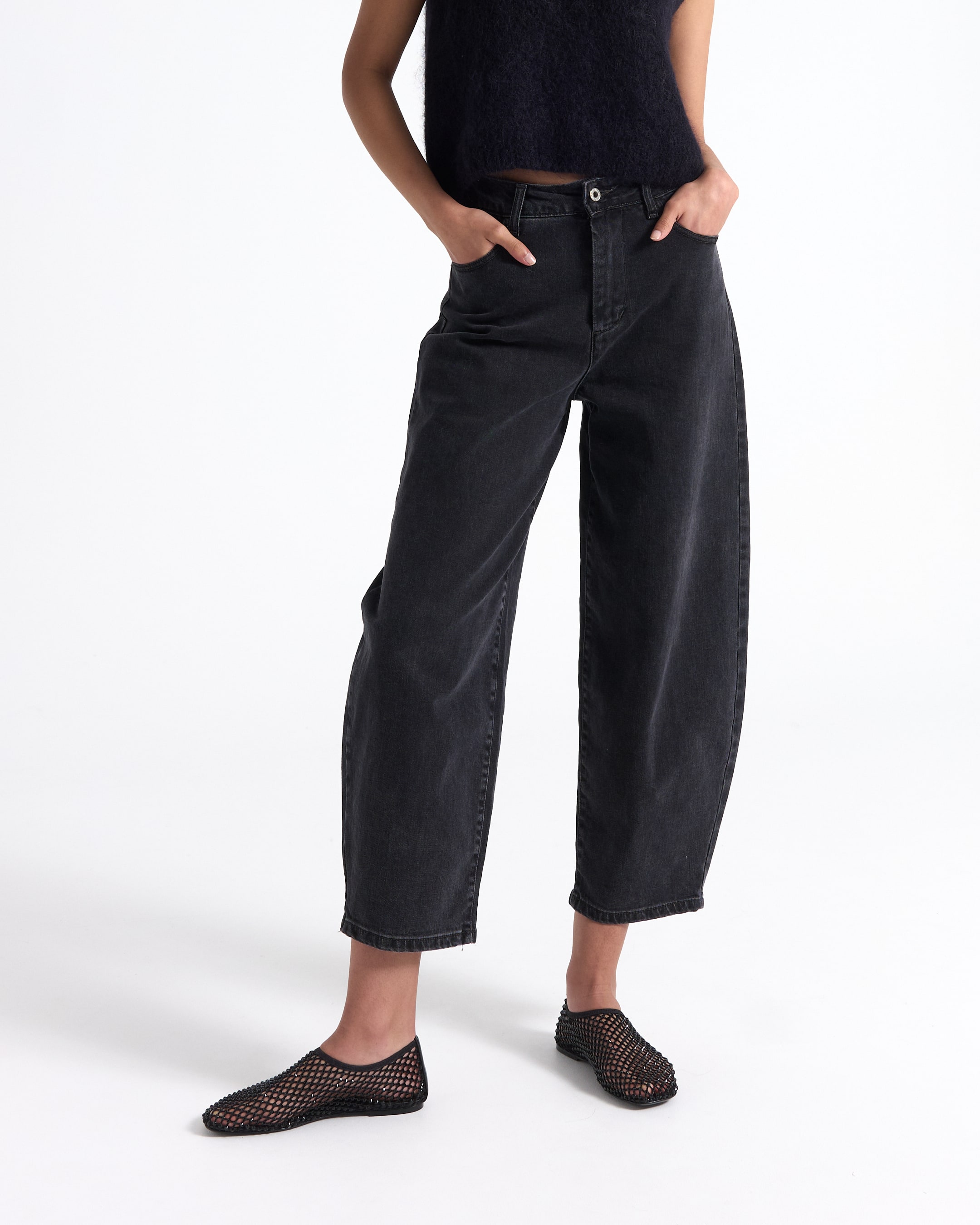 pants, jeans, black, wide-leg, cropped