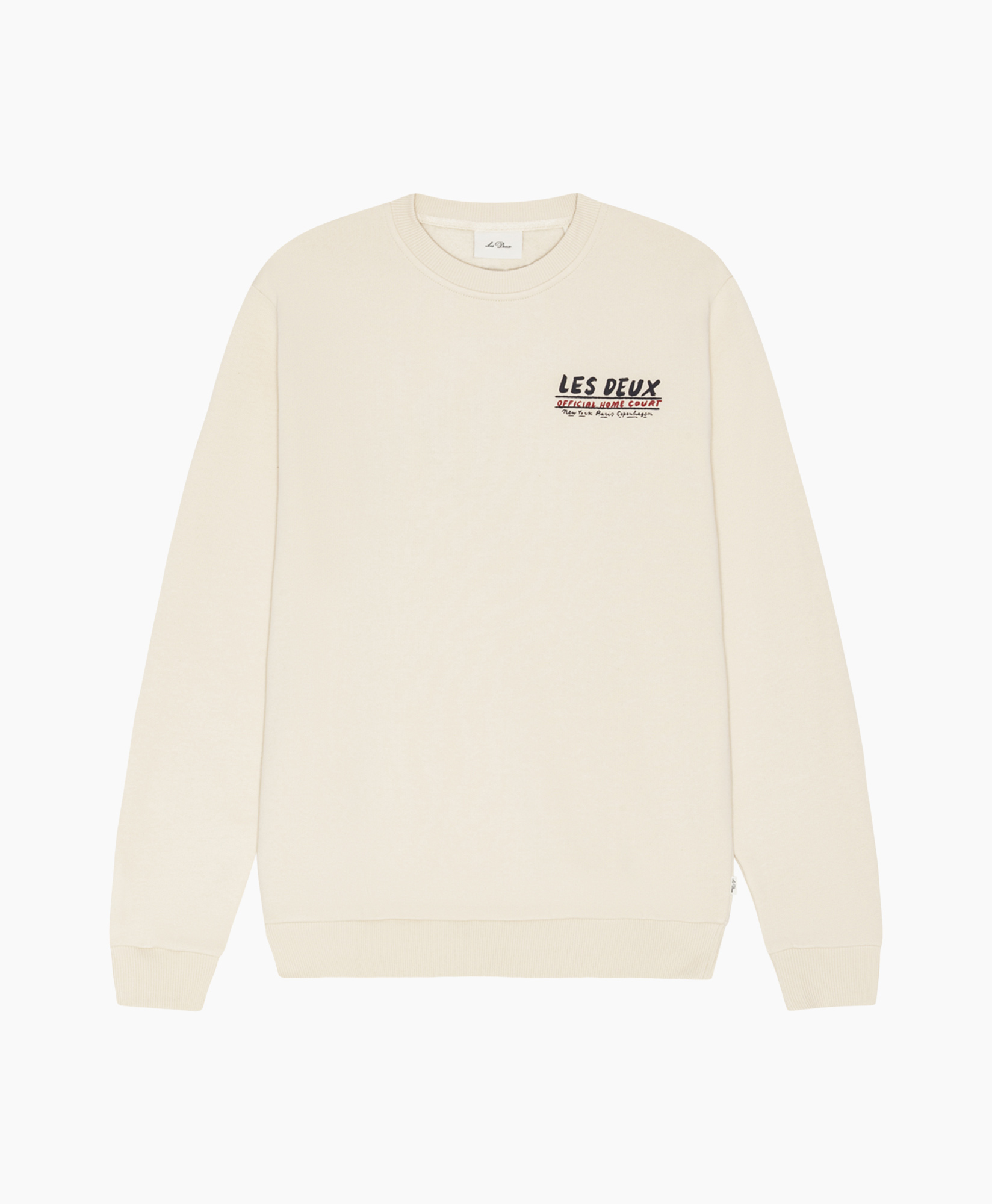sweatshirt, crewneck, beige, long-sleeve, logo-graphic