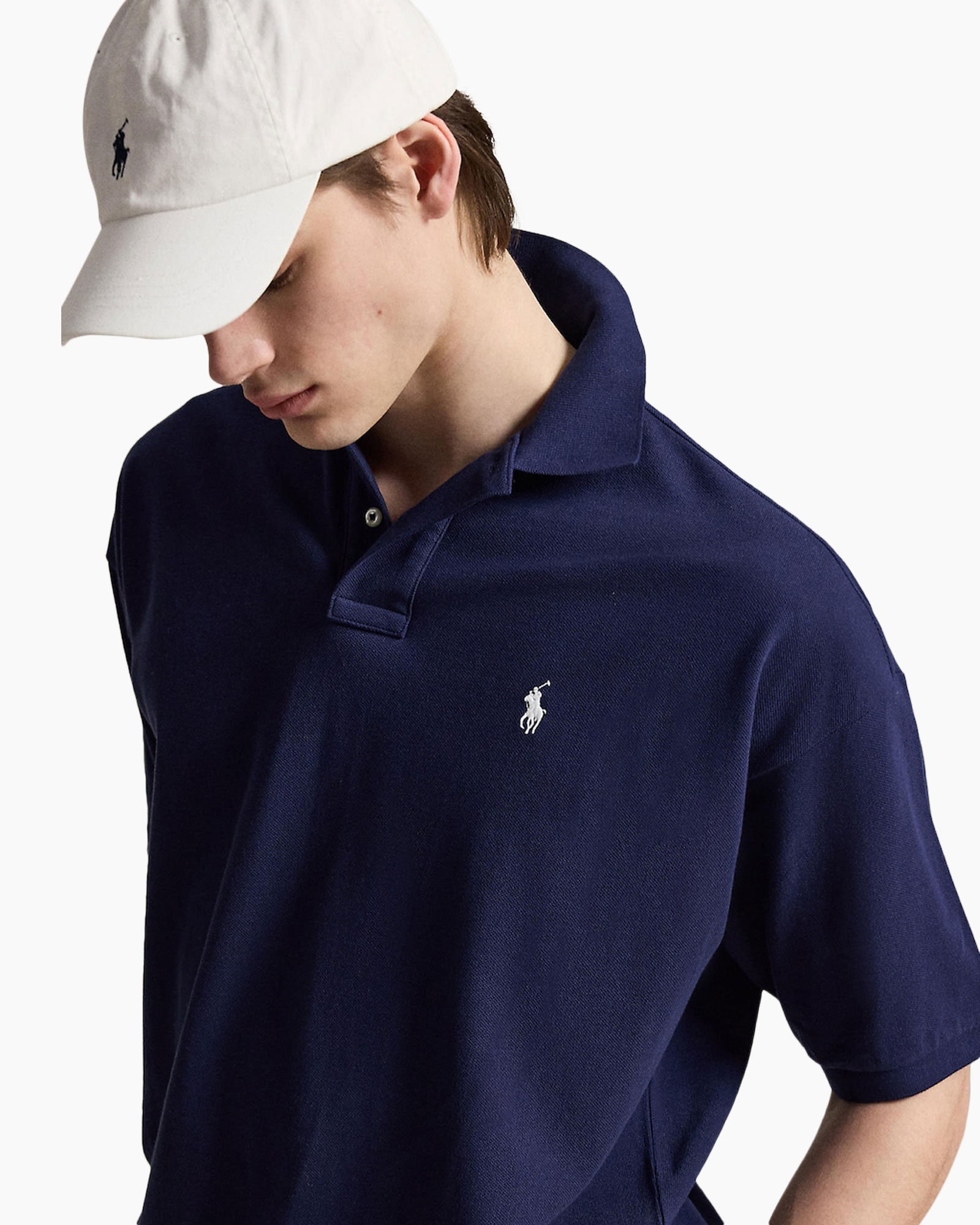 polo shirt, navy polo, short sleeve, cotton polo, logo emblem