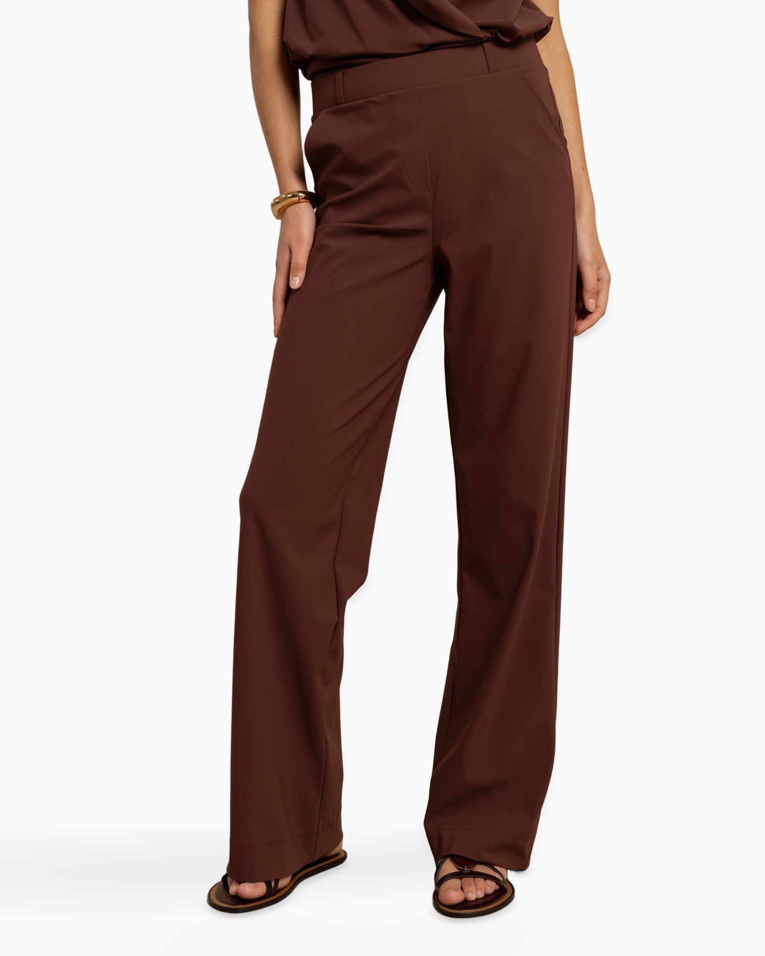 pants, wide-leg, brown, trousers, ankle-length
