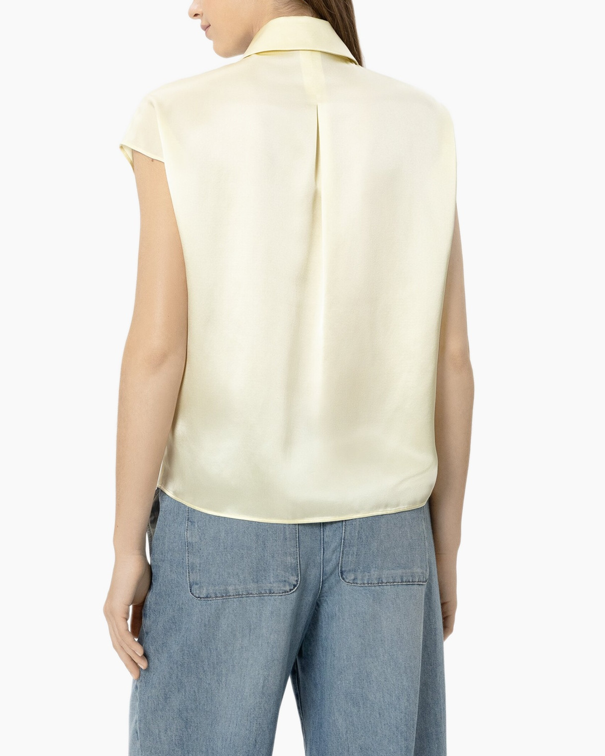blouse, short sleeves, collared, button-down, light yellow