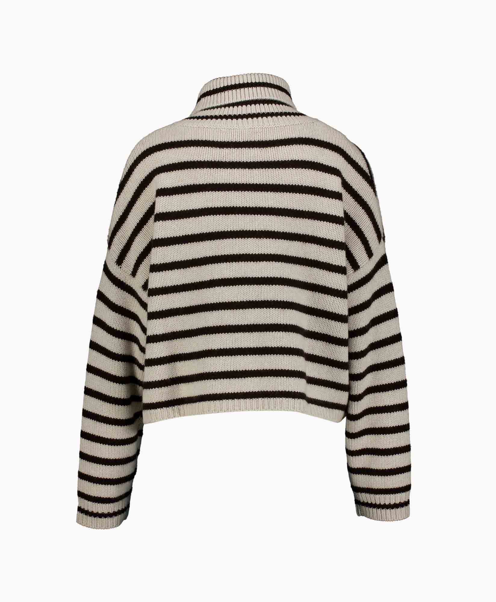 turtleneck, striped, knit, pullover, beige-black