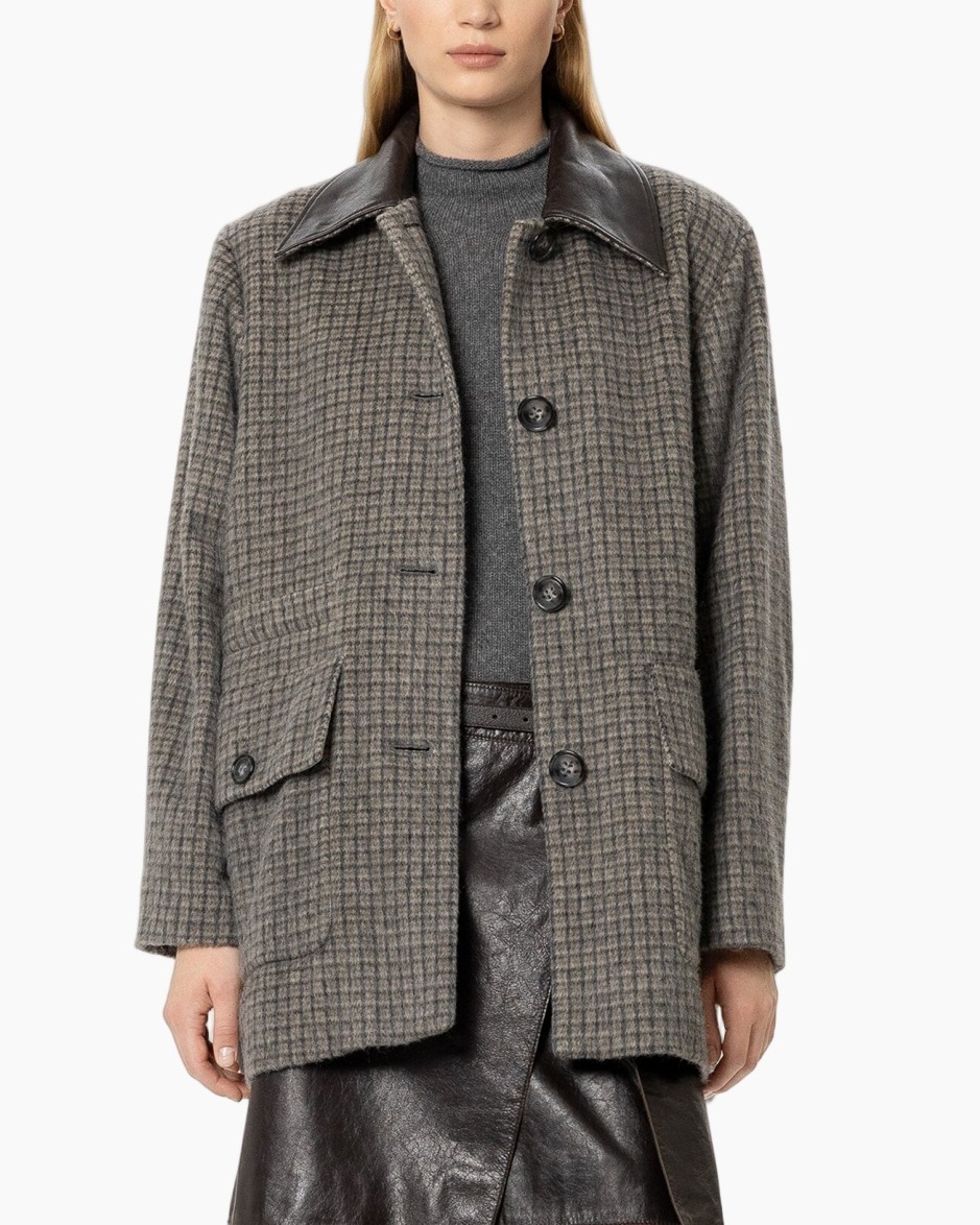 coat, plaid, oversized, buttoned, collar