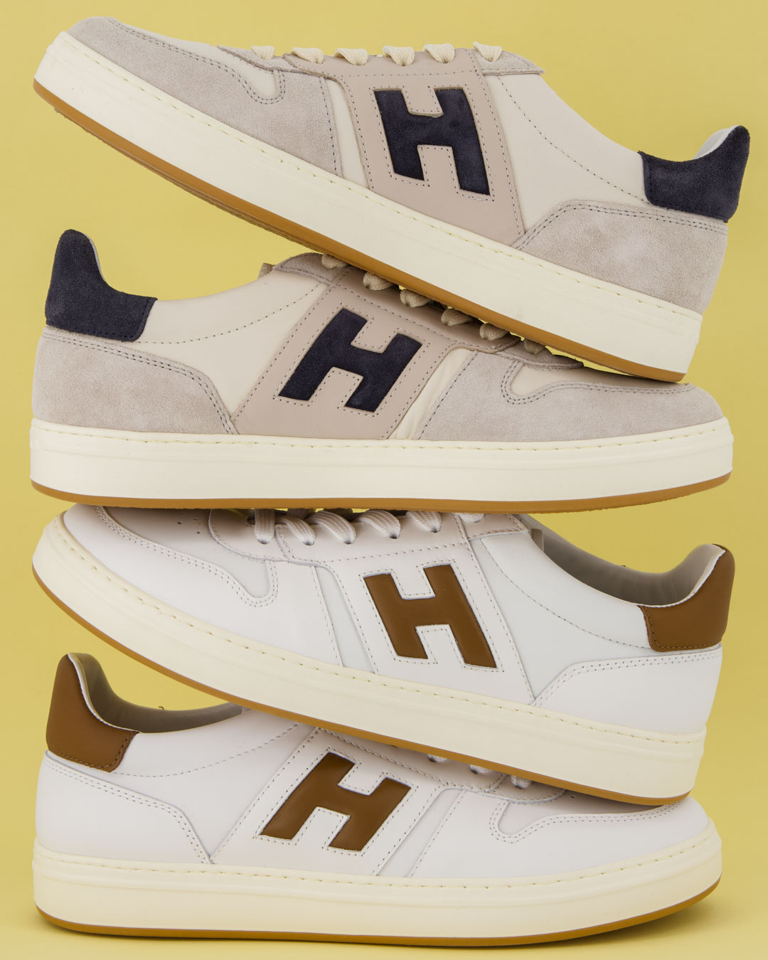sneakers, low-cut, laces, side H logo, stacked shoes