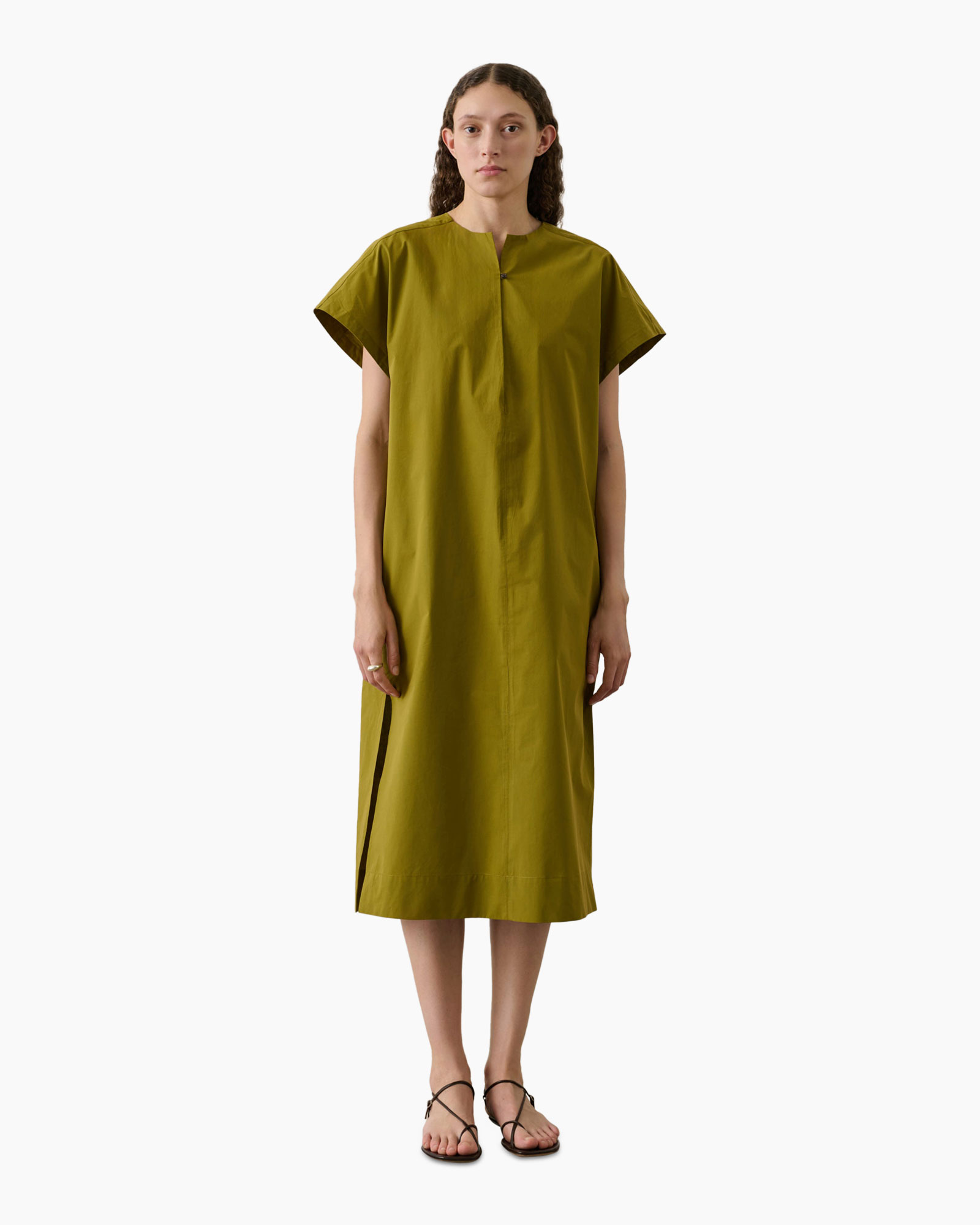 dress, midi, short-sleeve, olive, cotton