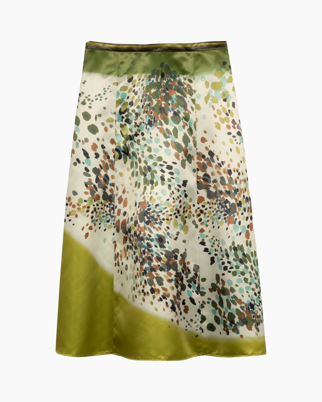 skirt, silk, pattern, multicolor, mid-length