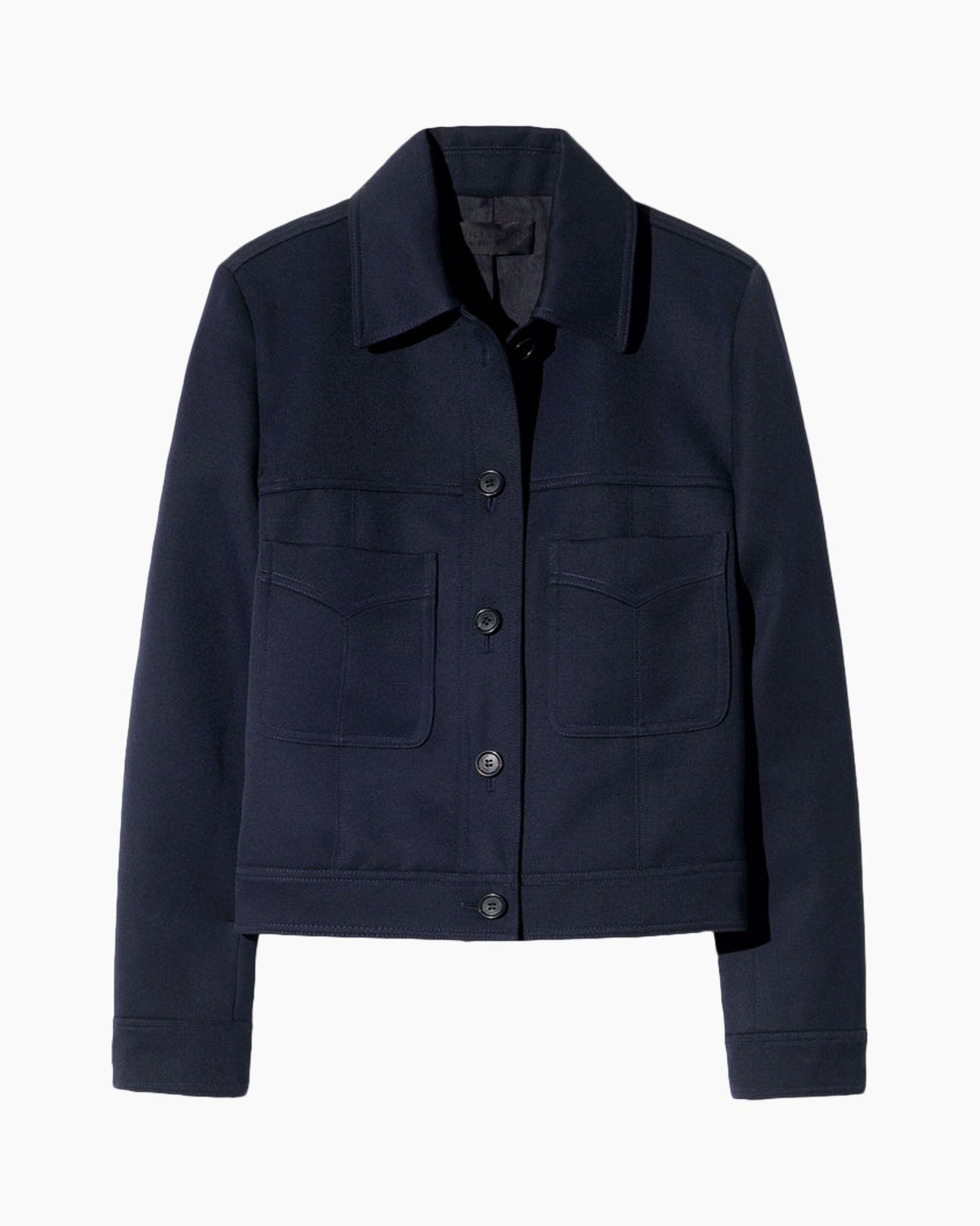 jacket, coat, navy, waterfall button, pocketed