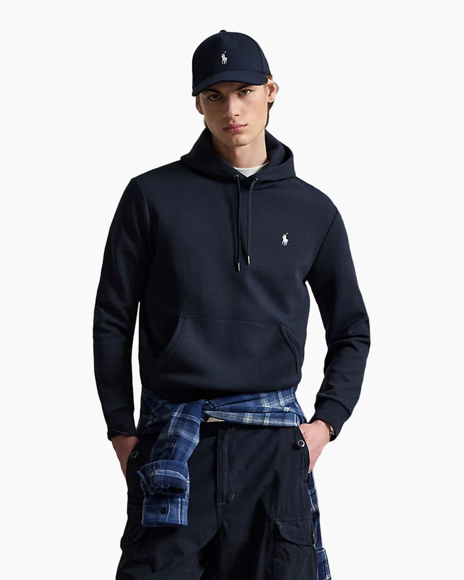 hoodie, hooded sweatshirt, navy blue, polo logo, casual outfit
