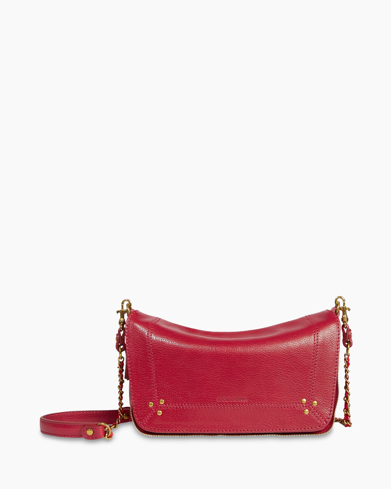 handbag, crossbody, red, leather, metallic hardware