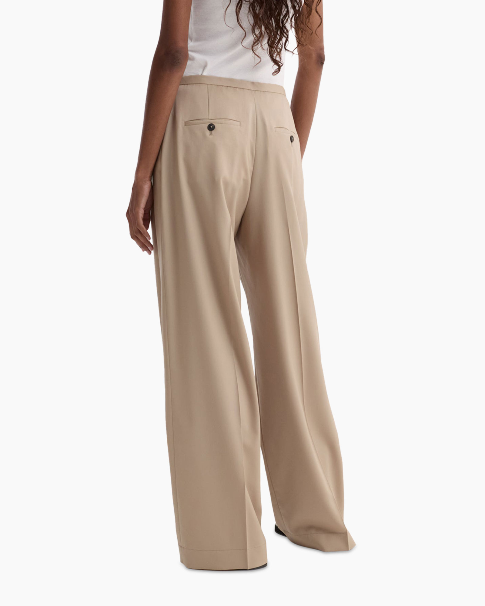 beige pants, wide-leg, drawstring, casual pants, ankle-length