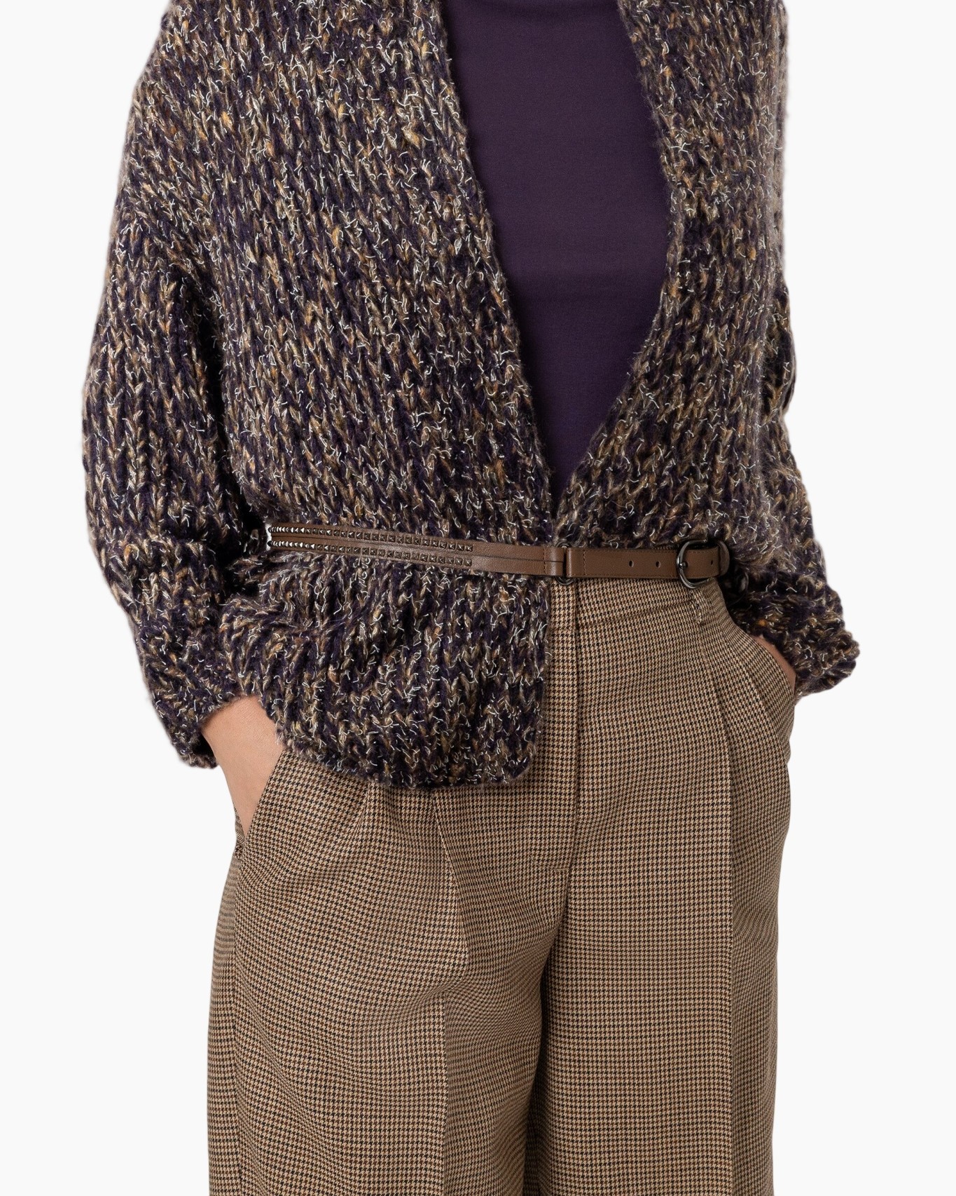 cardigan, knit, open-front, multi-tone, belted waist