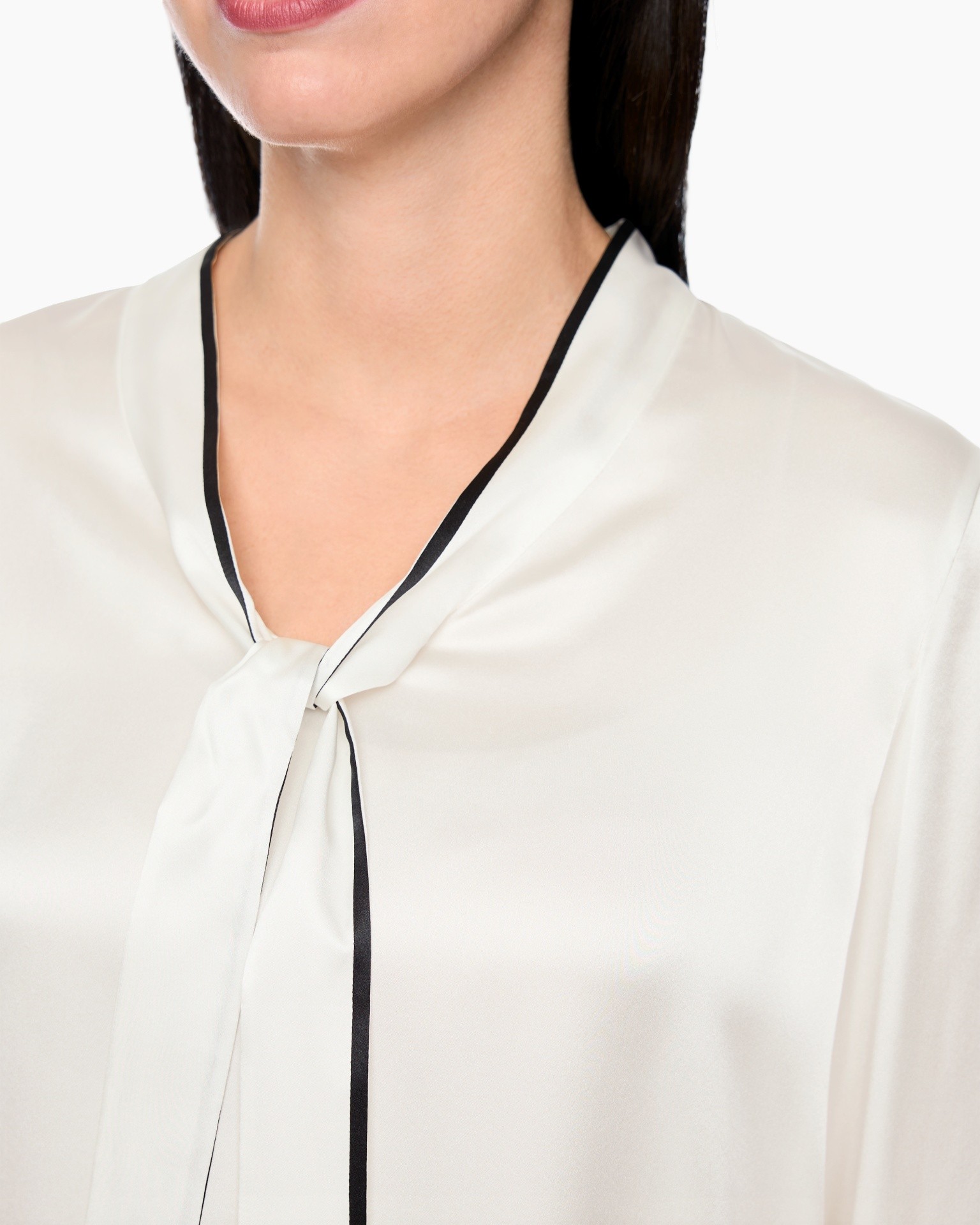 blouse, tie-neck, white, peter-pan? no, silk?