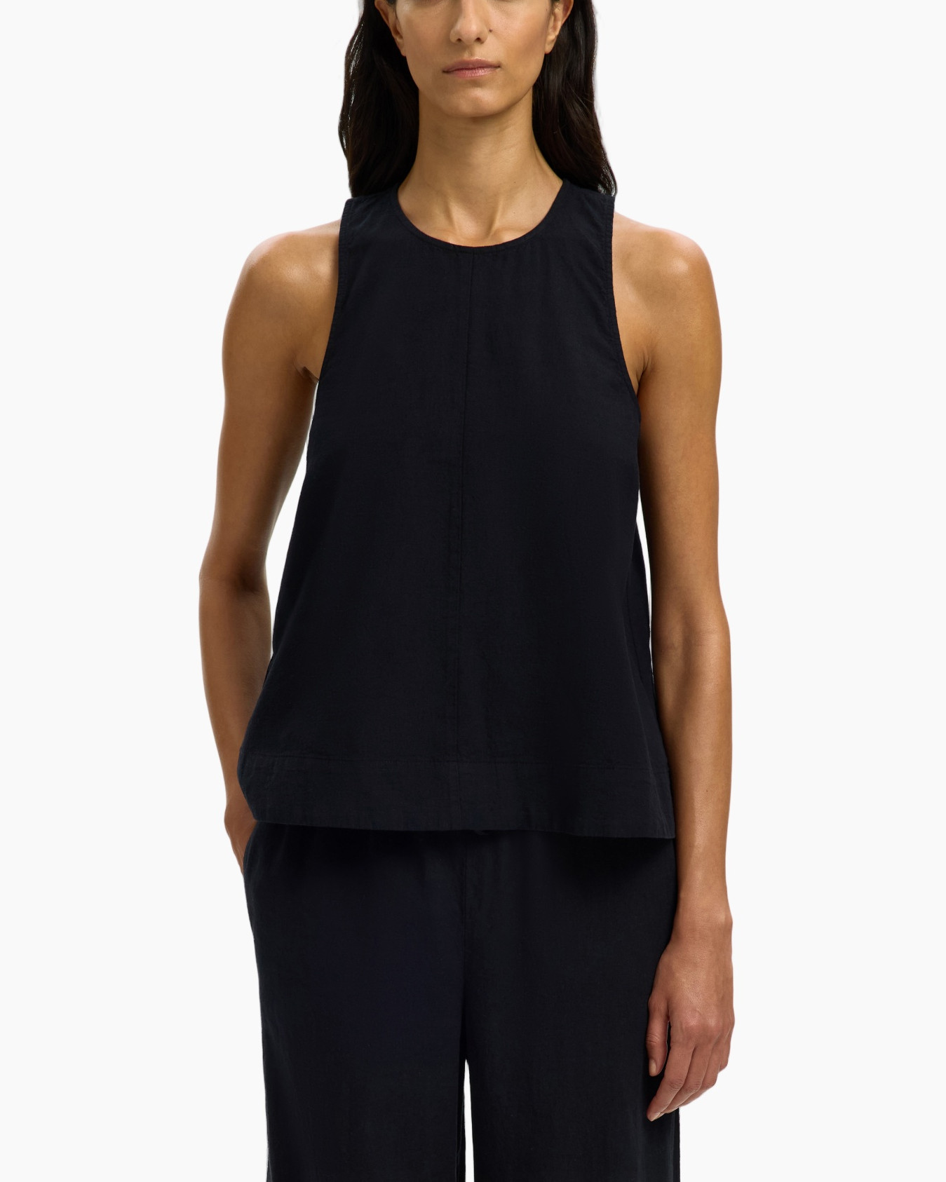tank top, sleeveless, black, linen look, simple top