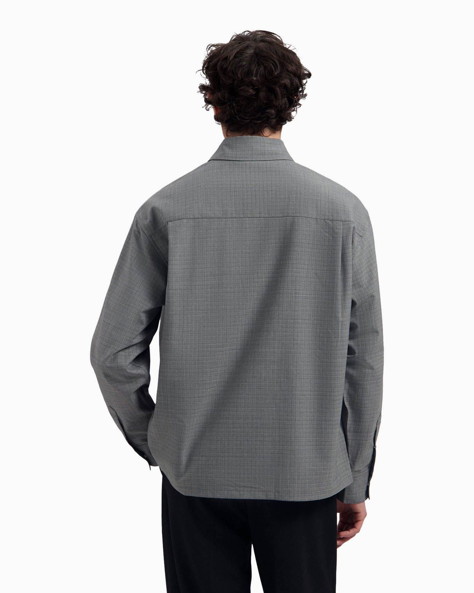 shirt, long sleeve, gray, checkered, collar