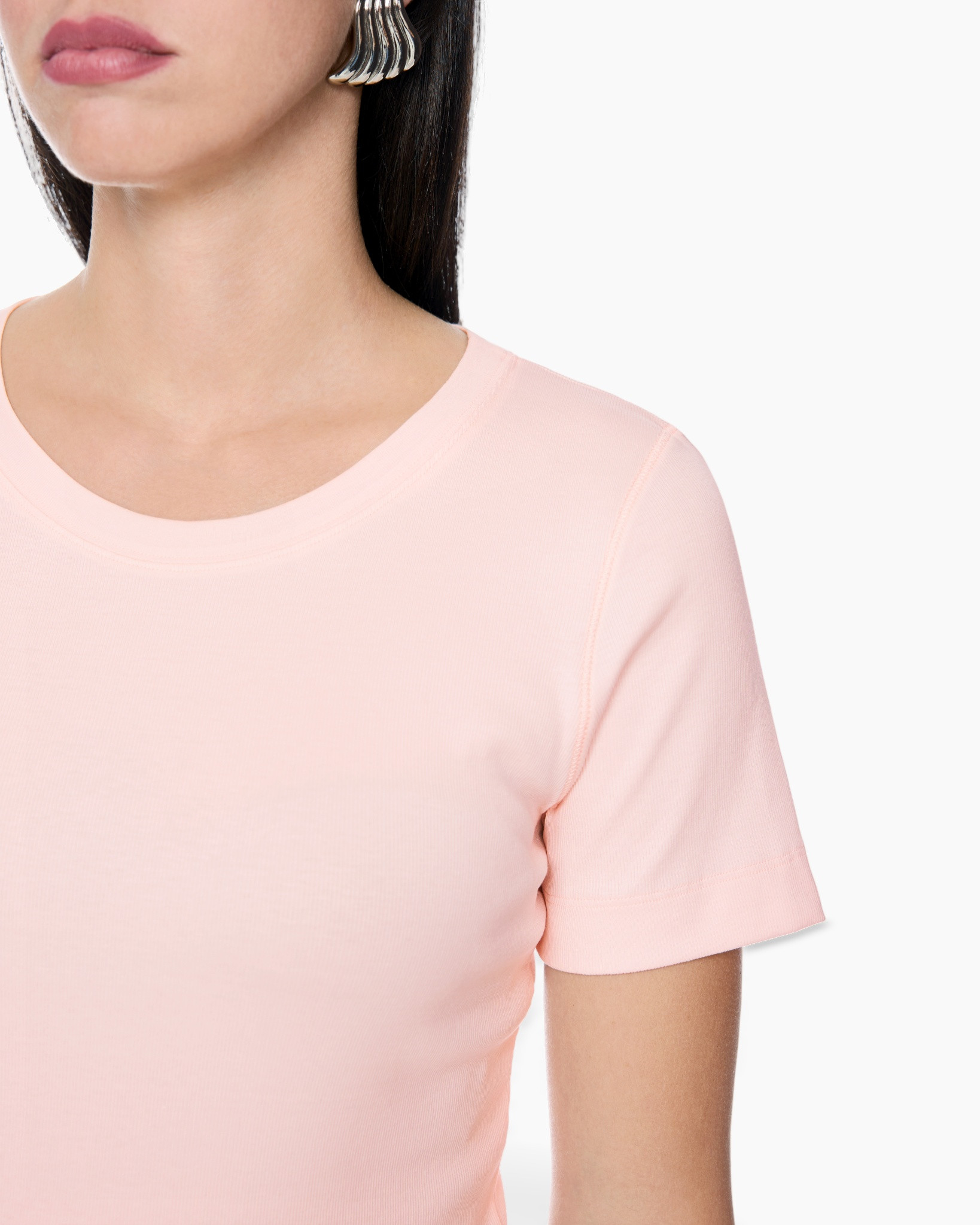 t-shirt, short-sleeve, peach, crew-neck, soft-fabric