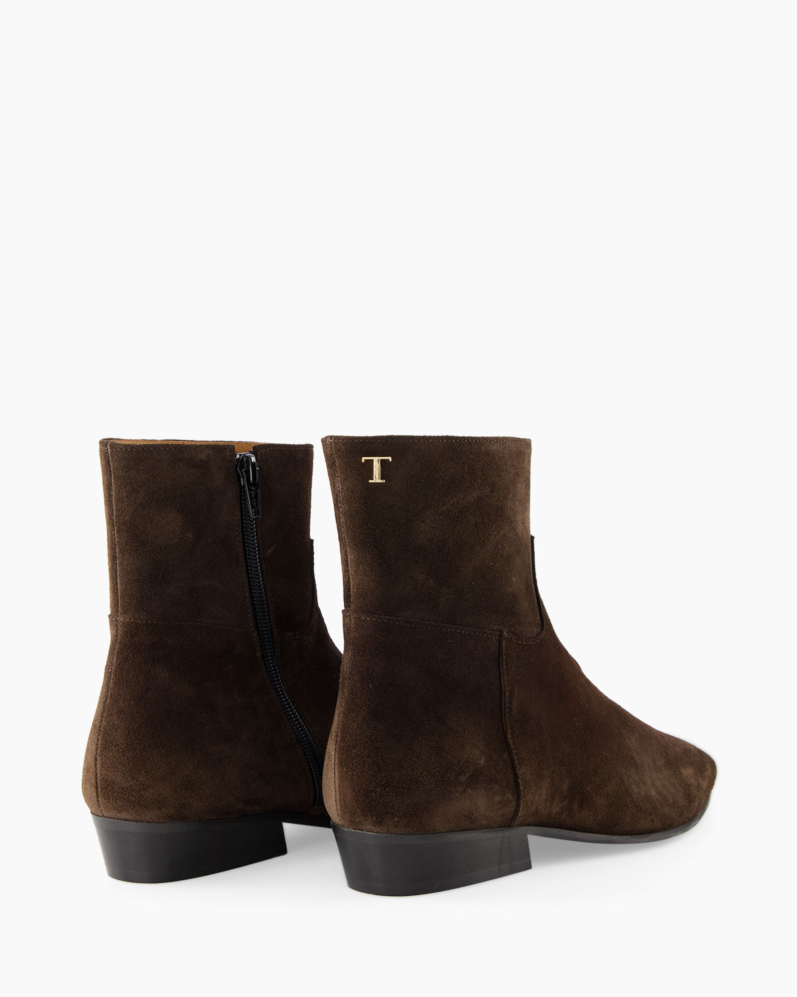 ankle boot, suede, brown, zip, low heel