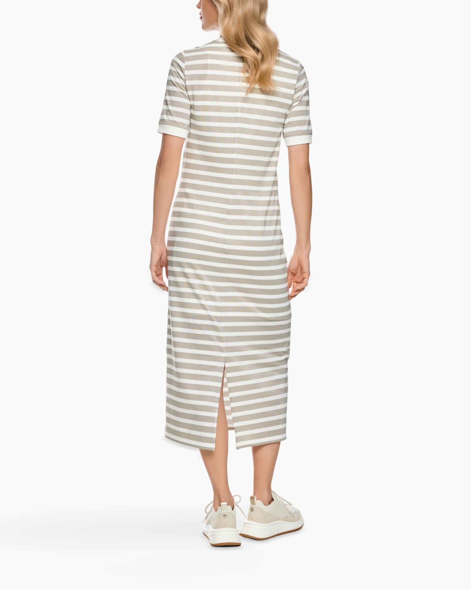 striped dress, midi dress, shirt dress, knit dress, beige stripes