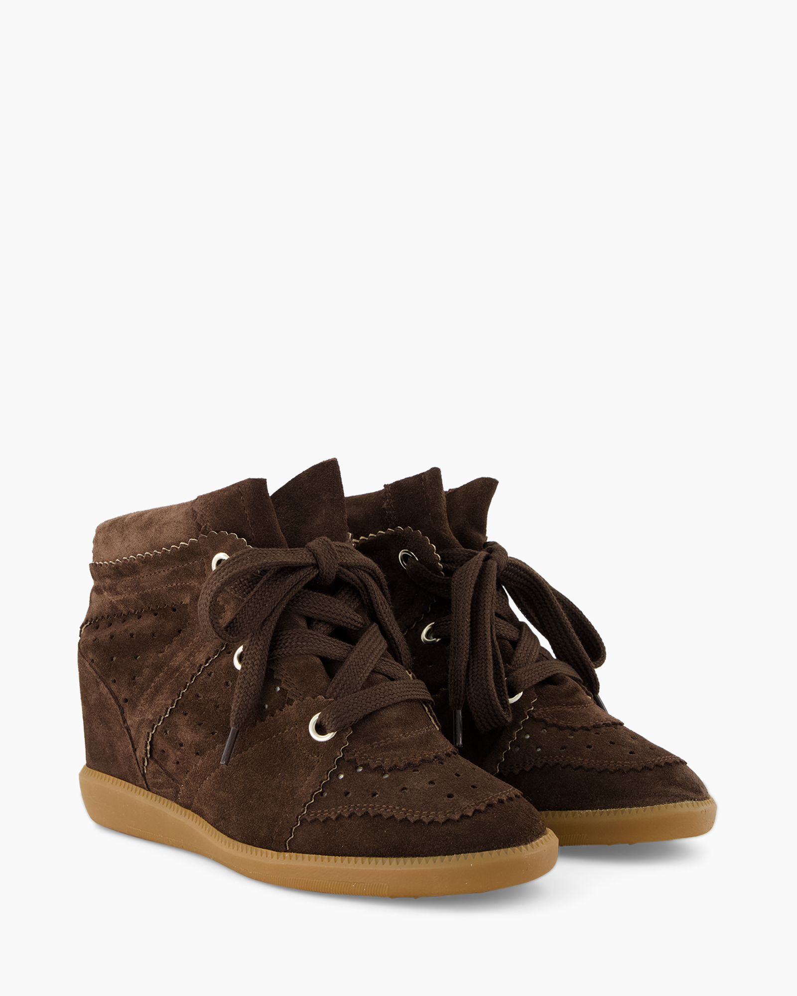 ankle boot, brown suede, perforated, lace-up, high-top shoe