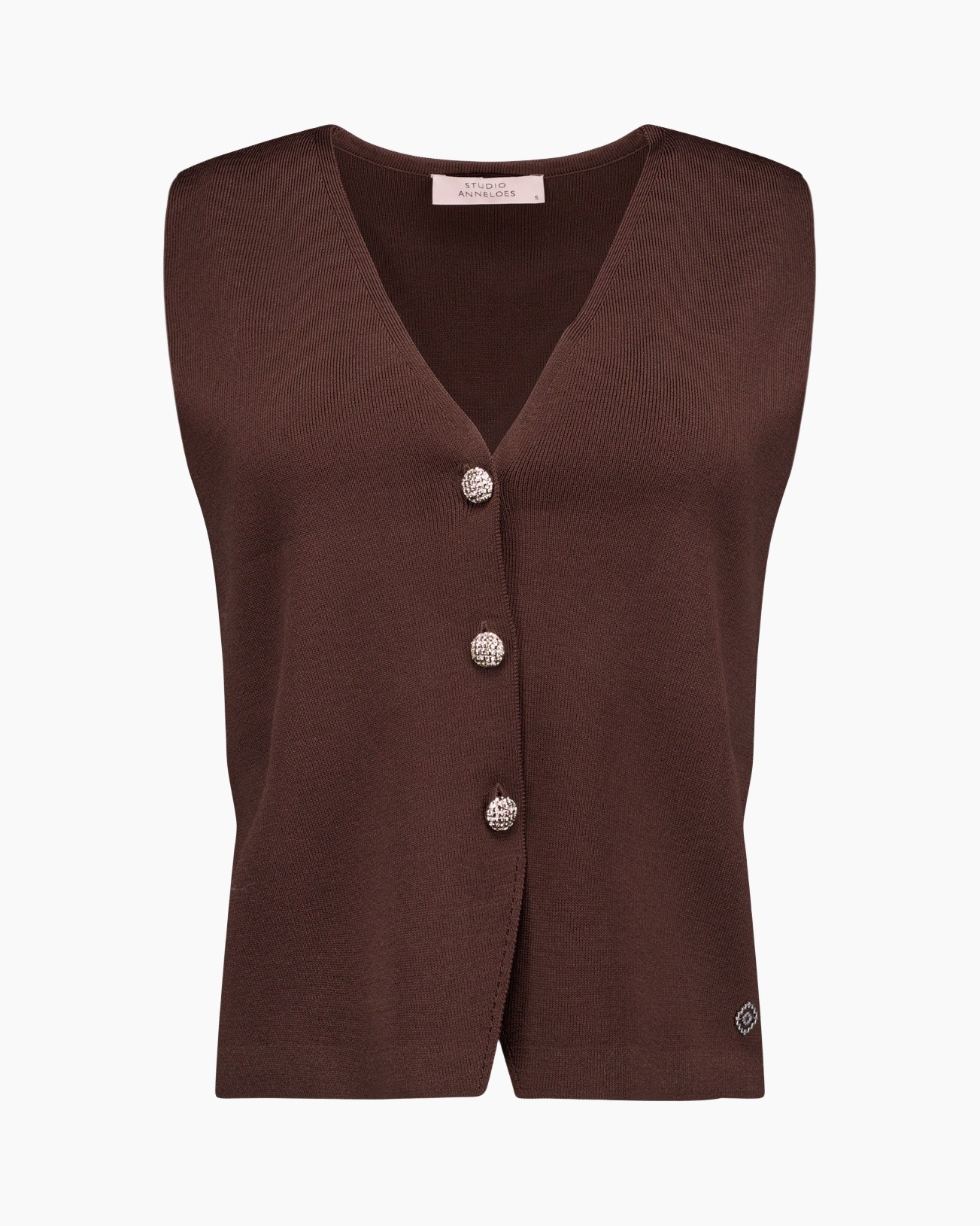 brown, knit, vest, buttons, sleeveless