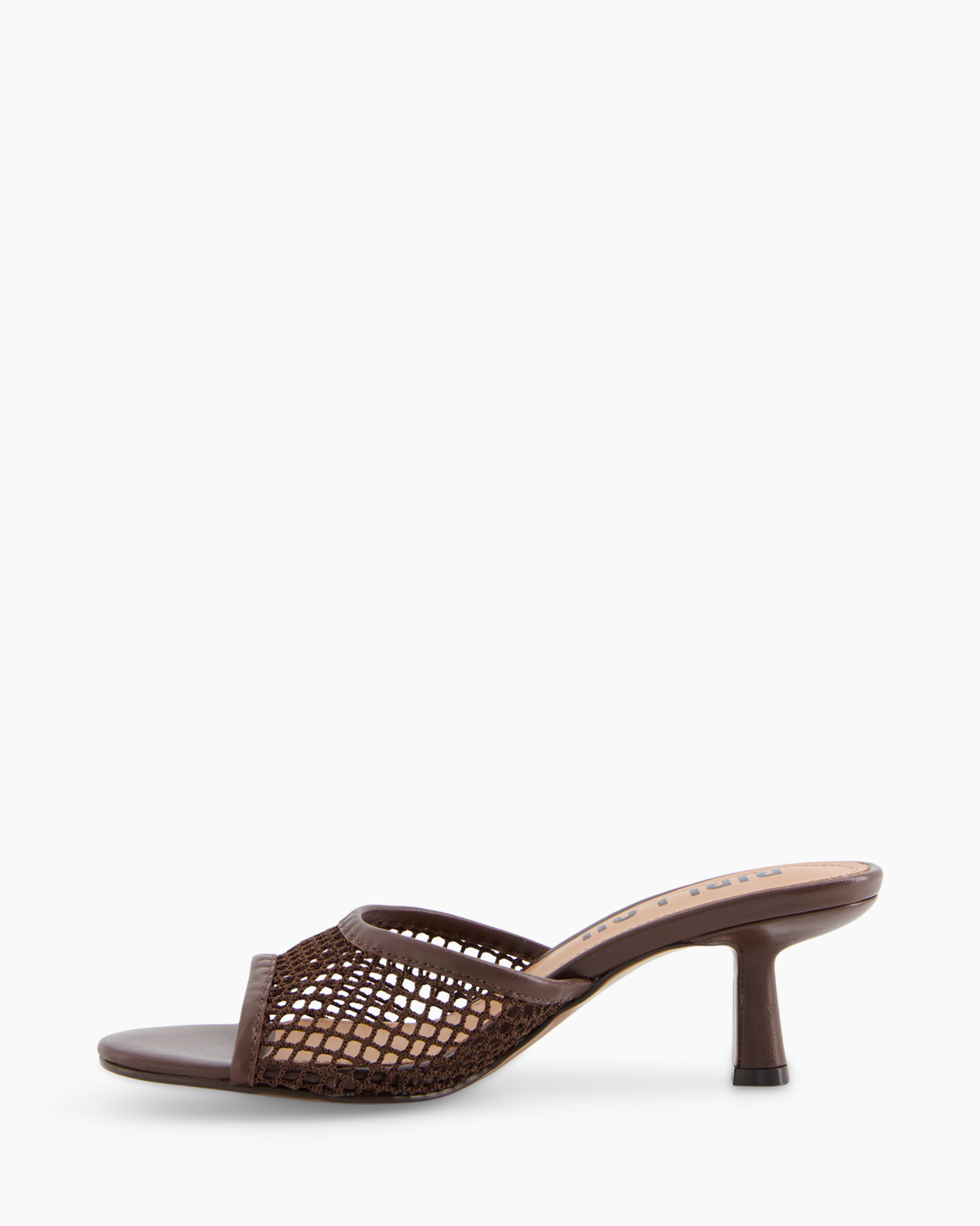 women's sandal, open toe, knit mesh, brown, mid heel