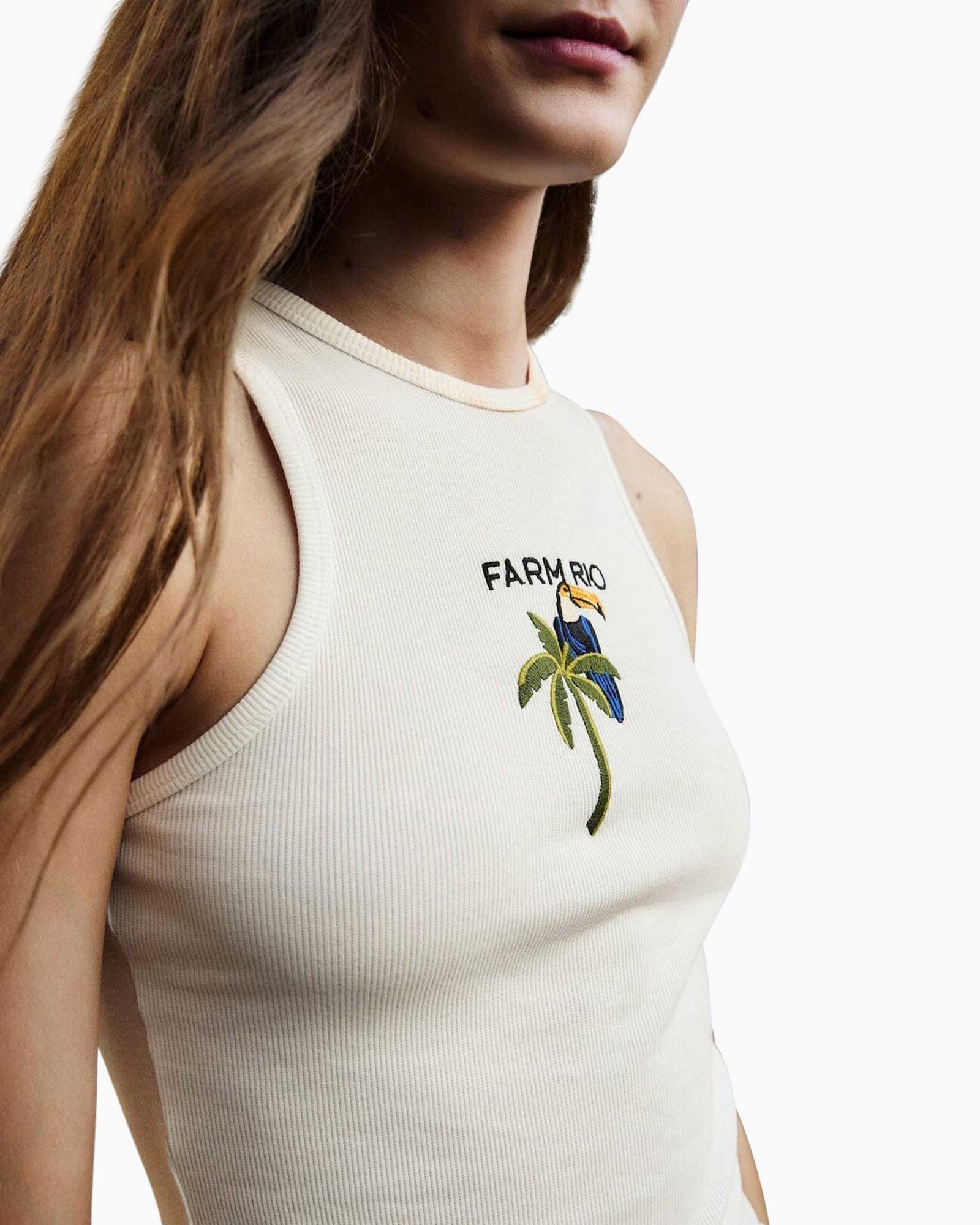 tank top, white, embroidery, palm tree, graphic