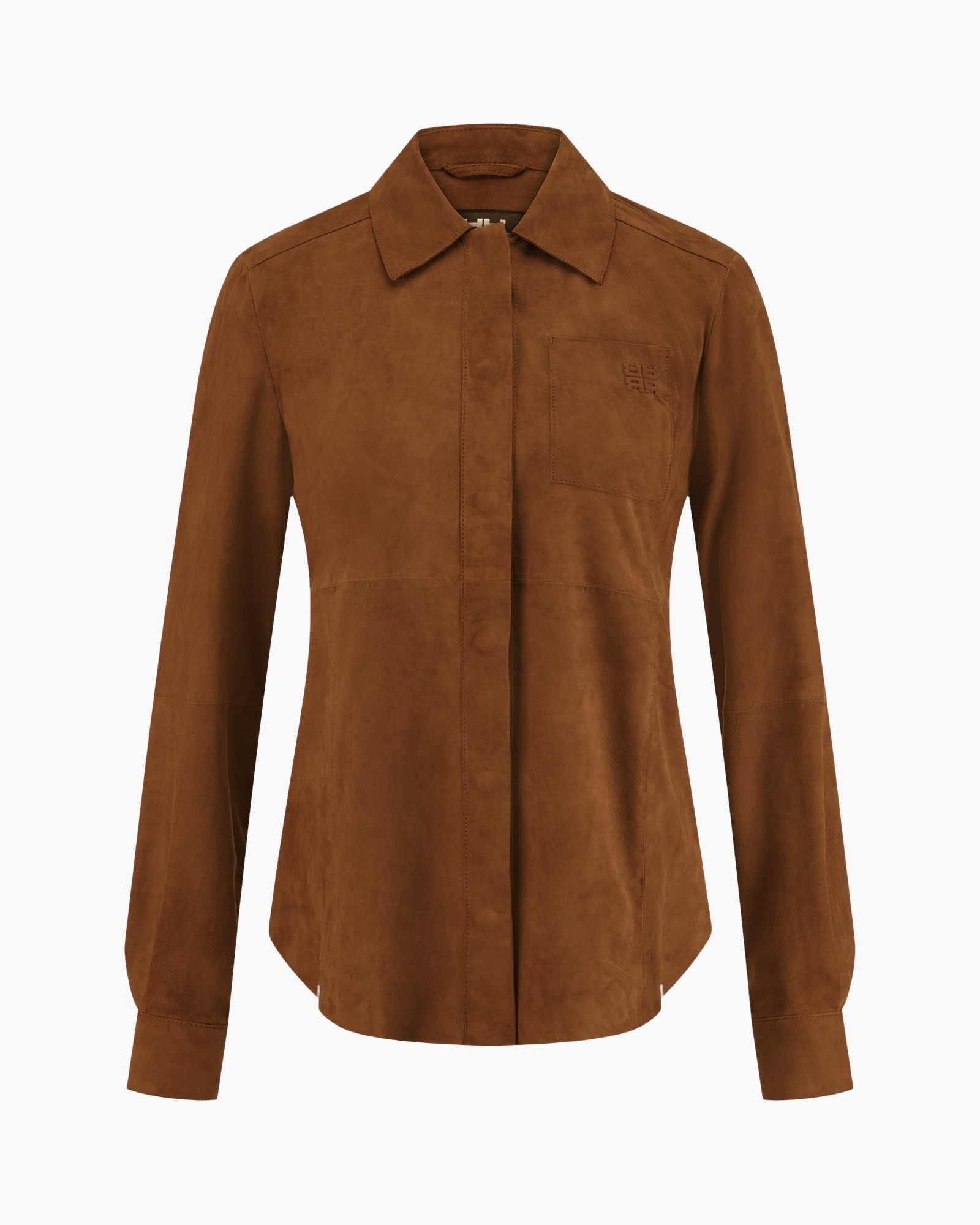 shirt, brown, suede, button-down, collar