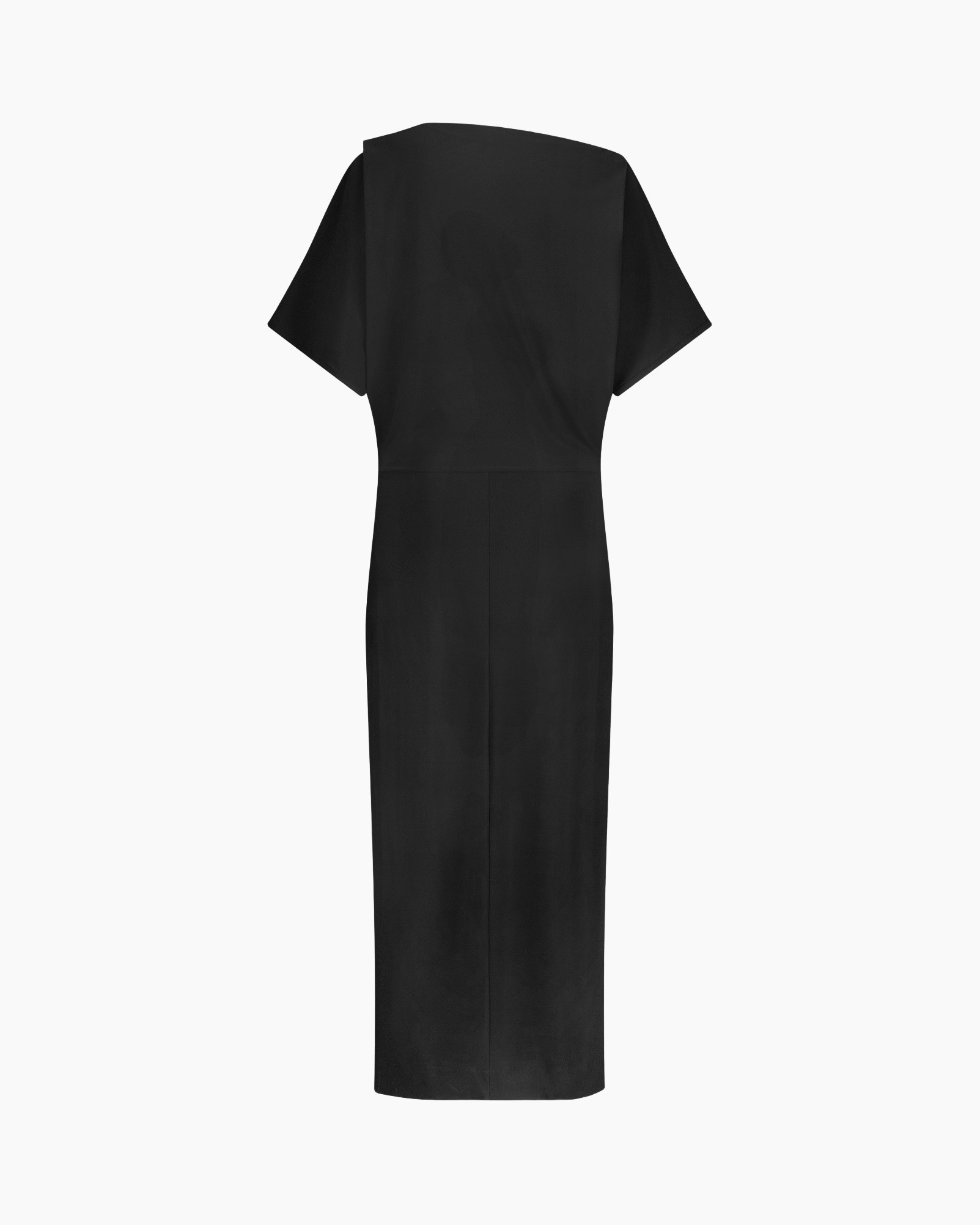 dress, black, mid-length, short-sleeve, back view