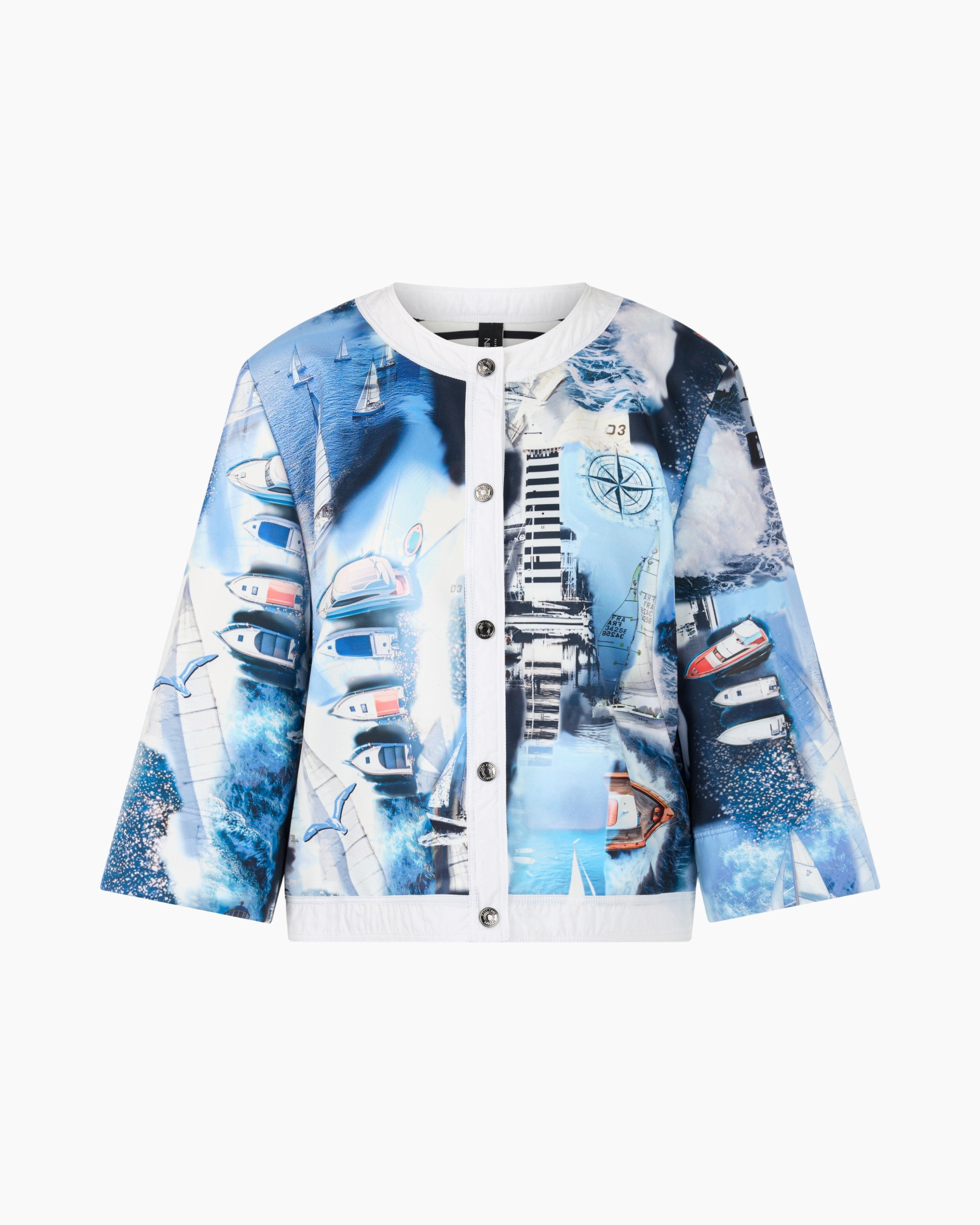 jacket, cardigan, print, blue, crewneck