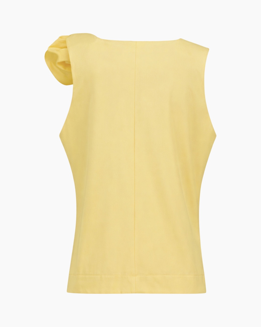 yellow top, sleeveless, solid color, back view, tank top