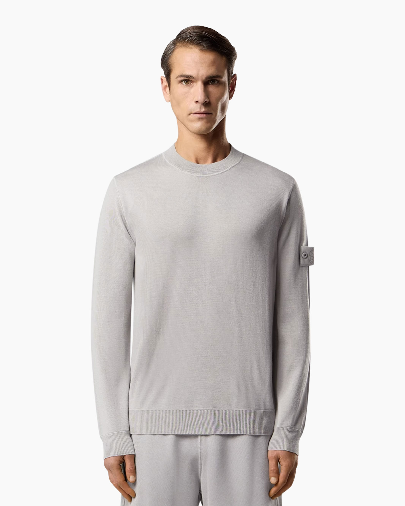 sweater, crew neck, long-sleeve, plush, light gray