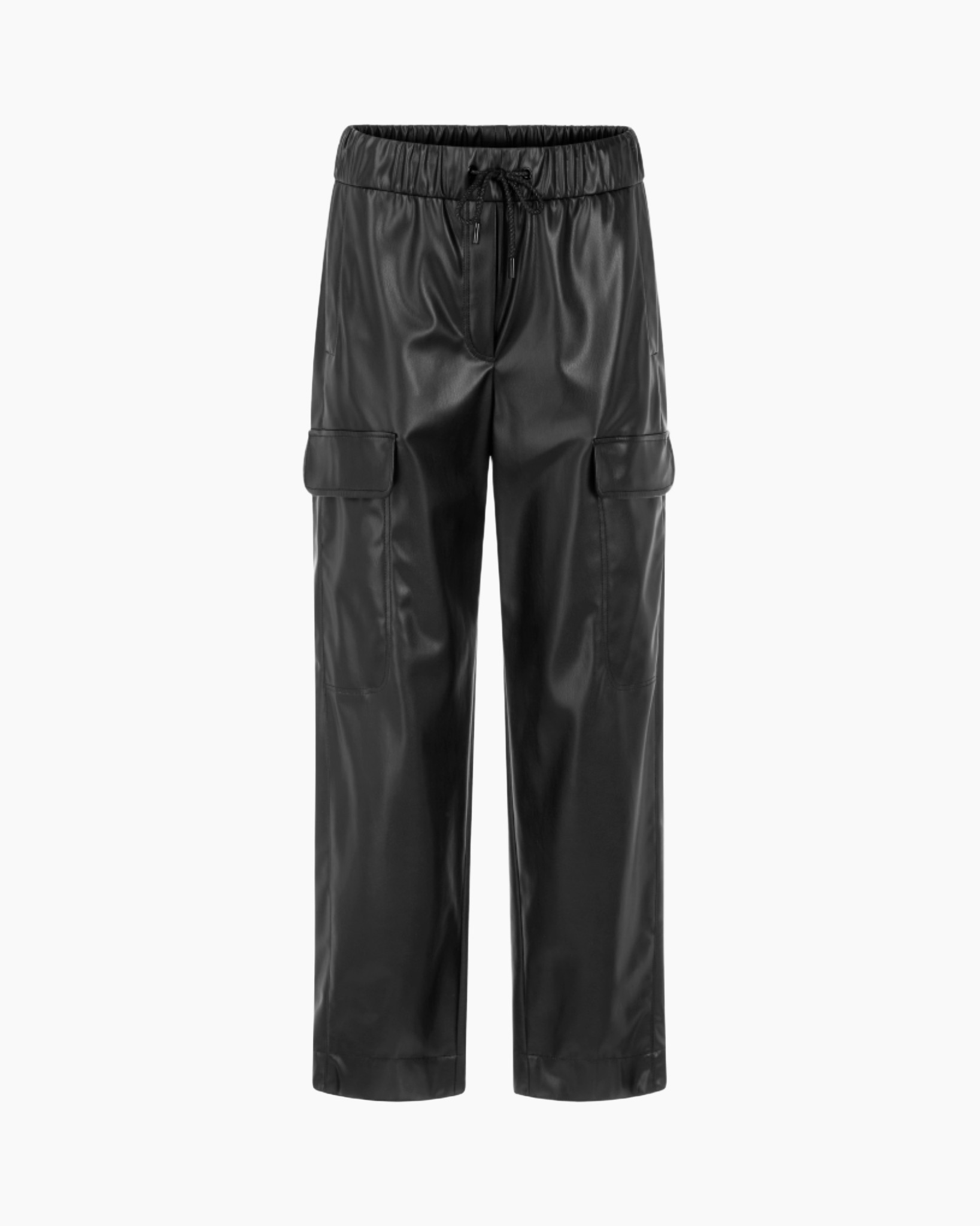 cargo pants, drawstring, elastic waist, black, pocket flaps