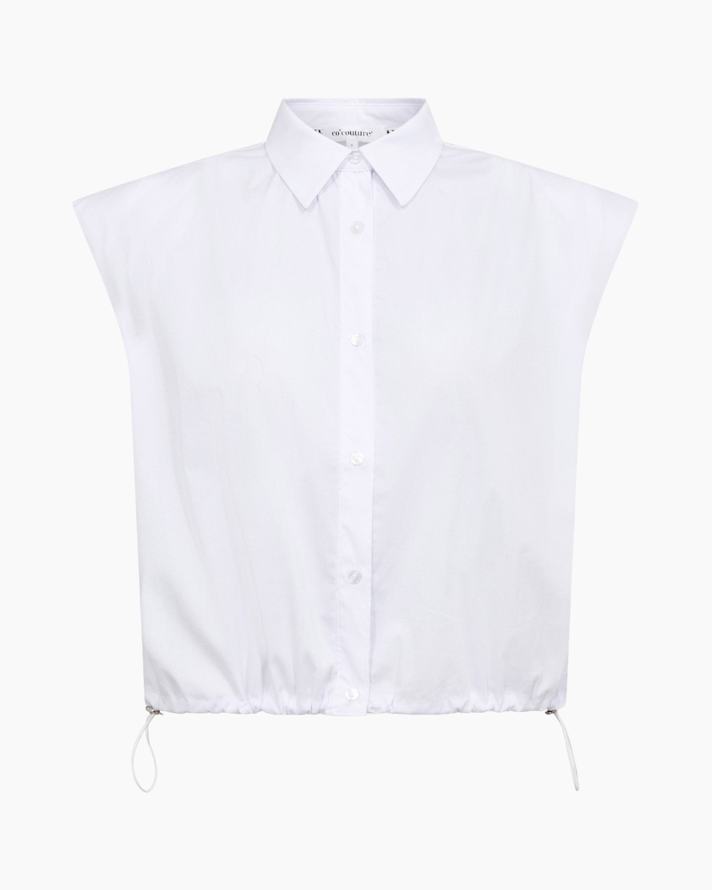 button-down, white shirt, collar, drawstring, sleeveless
