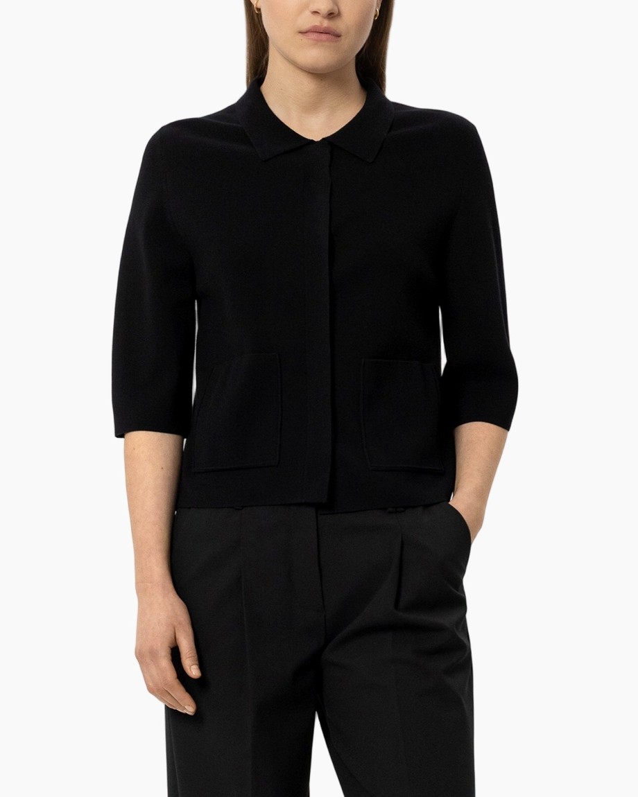 black, jacket, collar, pockets, short-sleeve