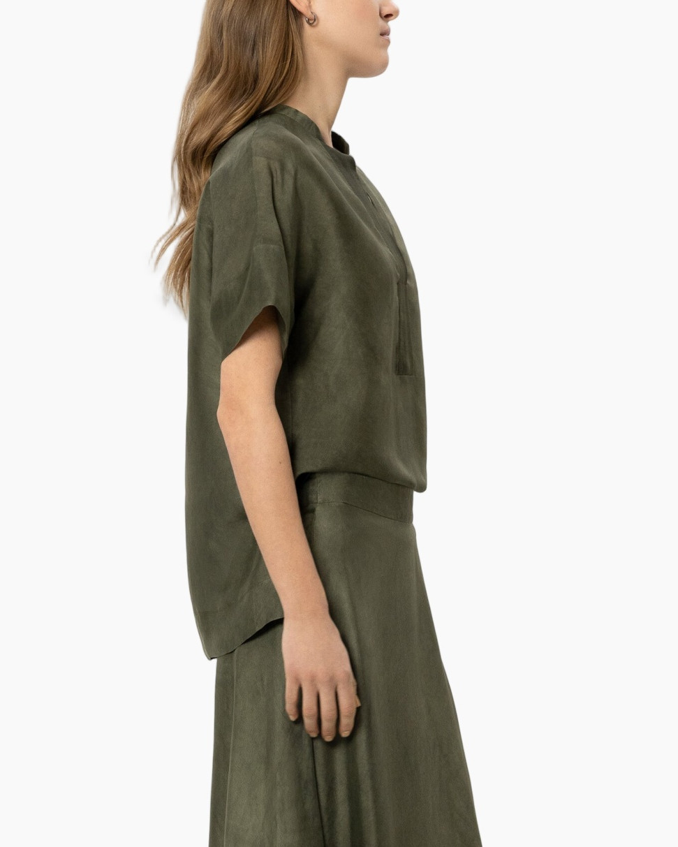 green, linen, top, short-sleeve, shirt